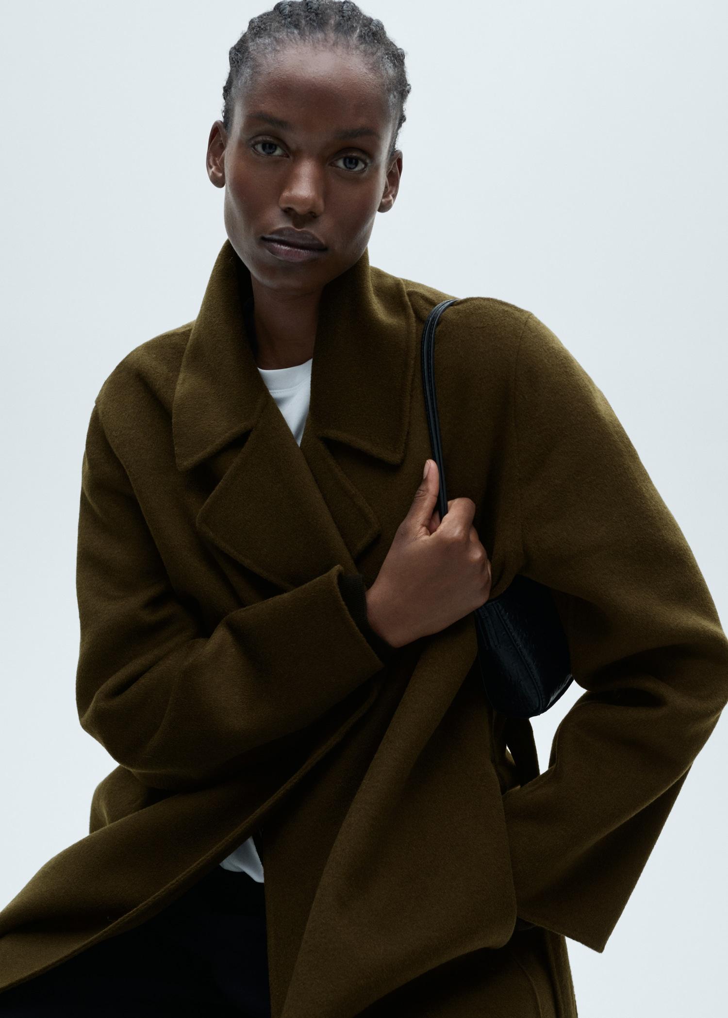 Handmade long coat with belt - Women | MANGO USA Product Image