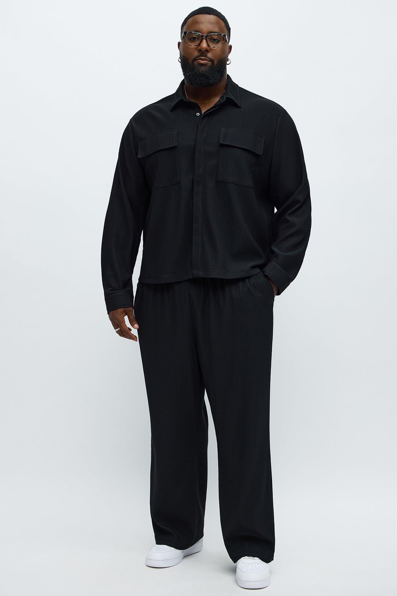 Show Up Cropped Long Sleeve Button Up Shirt - Black Male Product Image