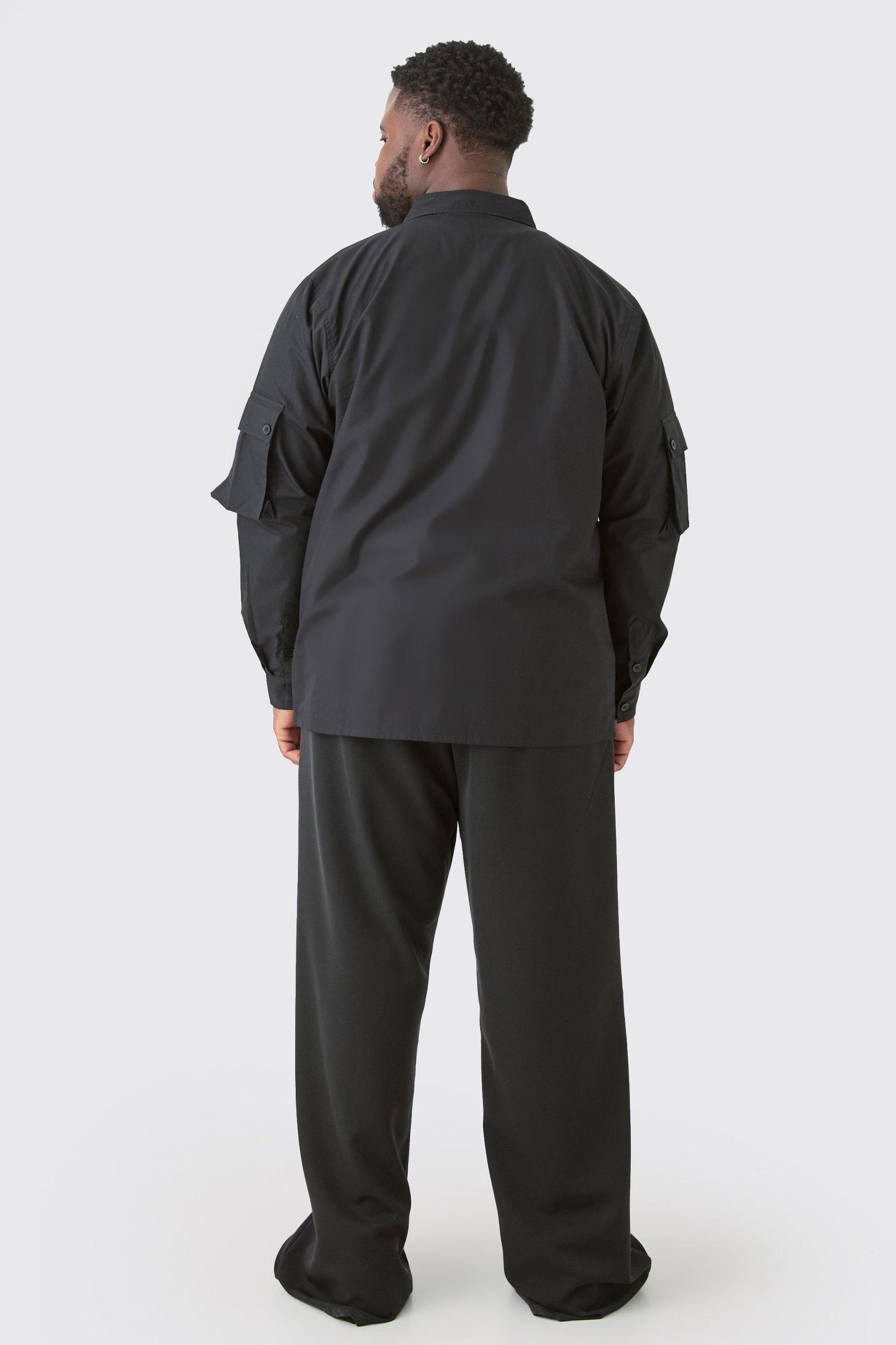 Plus Long Sleeve Poplin Utility Pocket Shirt Jacket | boohooMAN USA Product Image