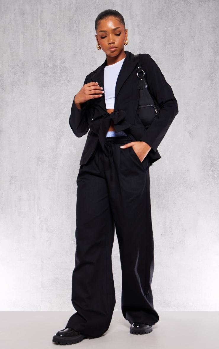 Black Tie Front Bow Textured Blazer Product Image