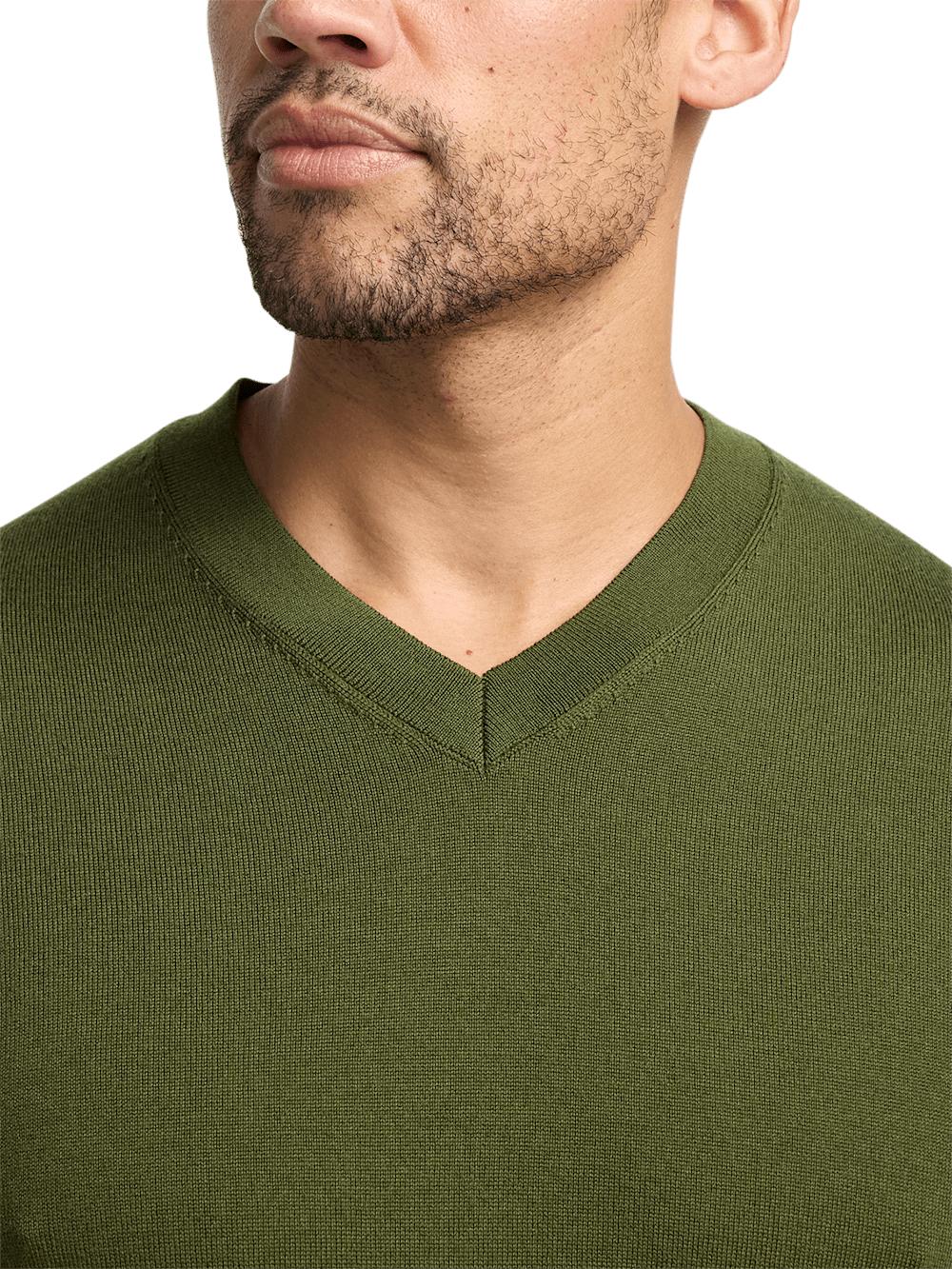 Merino Wool V-neck Sweater - Green Product Image