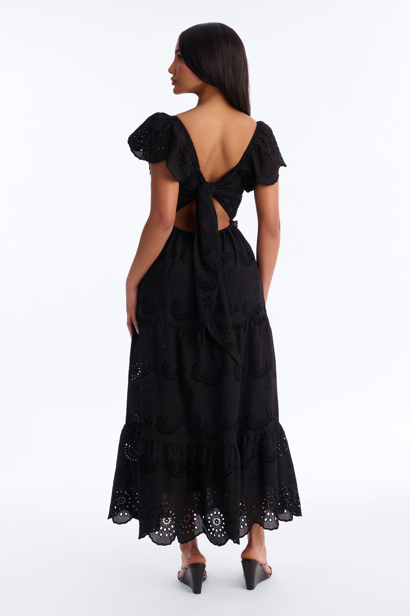 Odessa Eyelet Midi Dress - Black Female Product Image