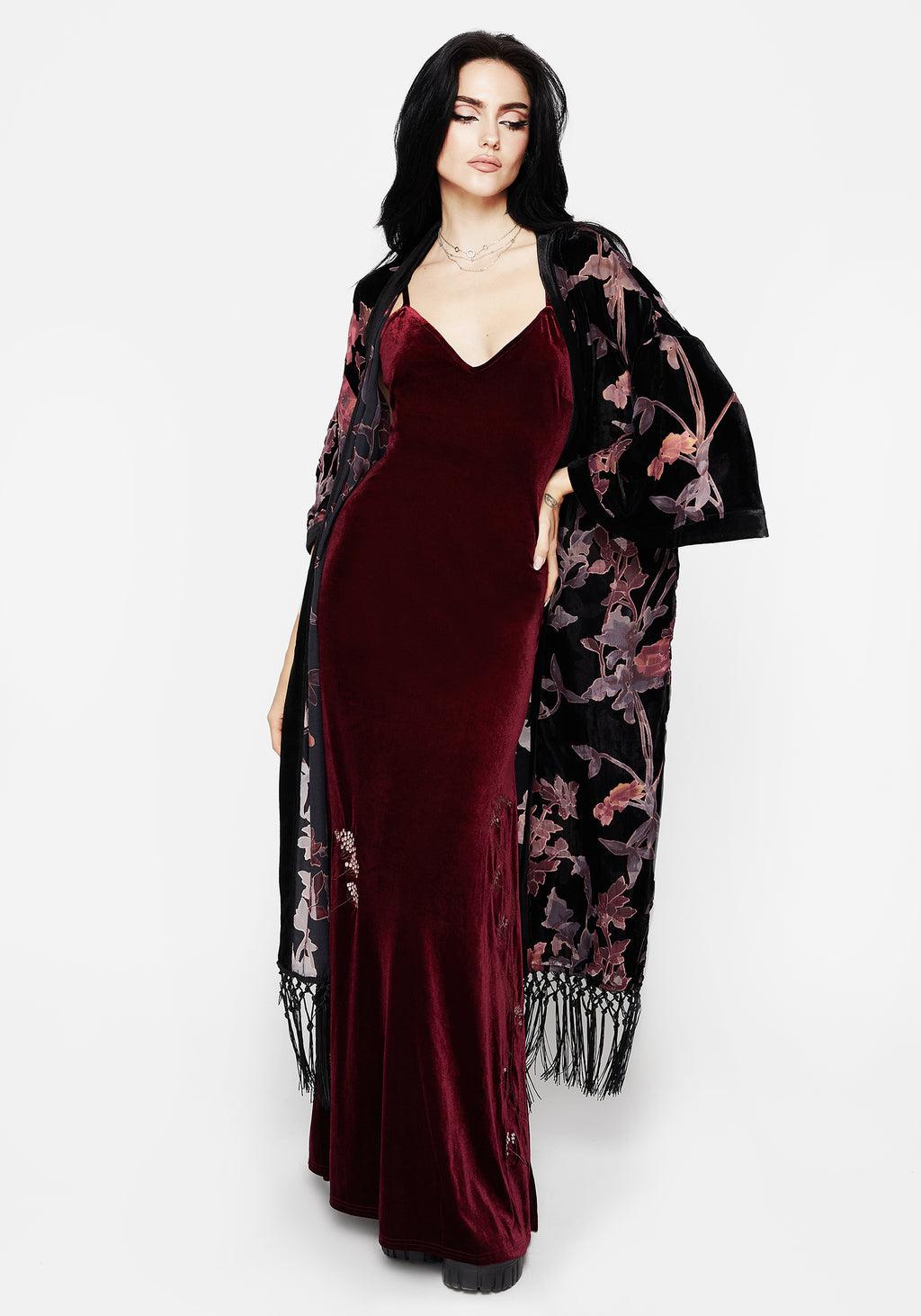 Waterlily Burnout Fringe Trim Longline Kimono Product Image