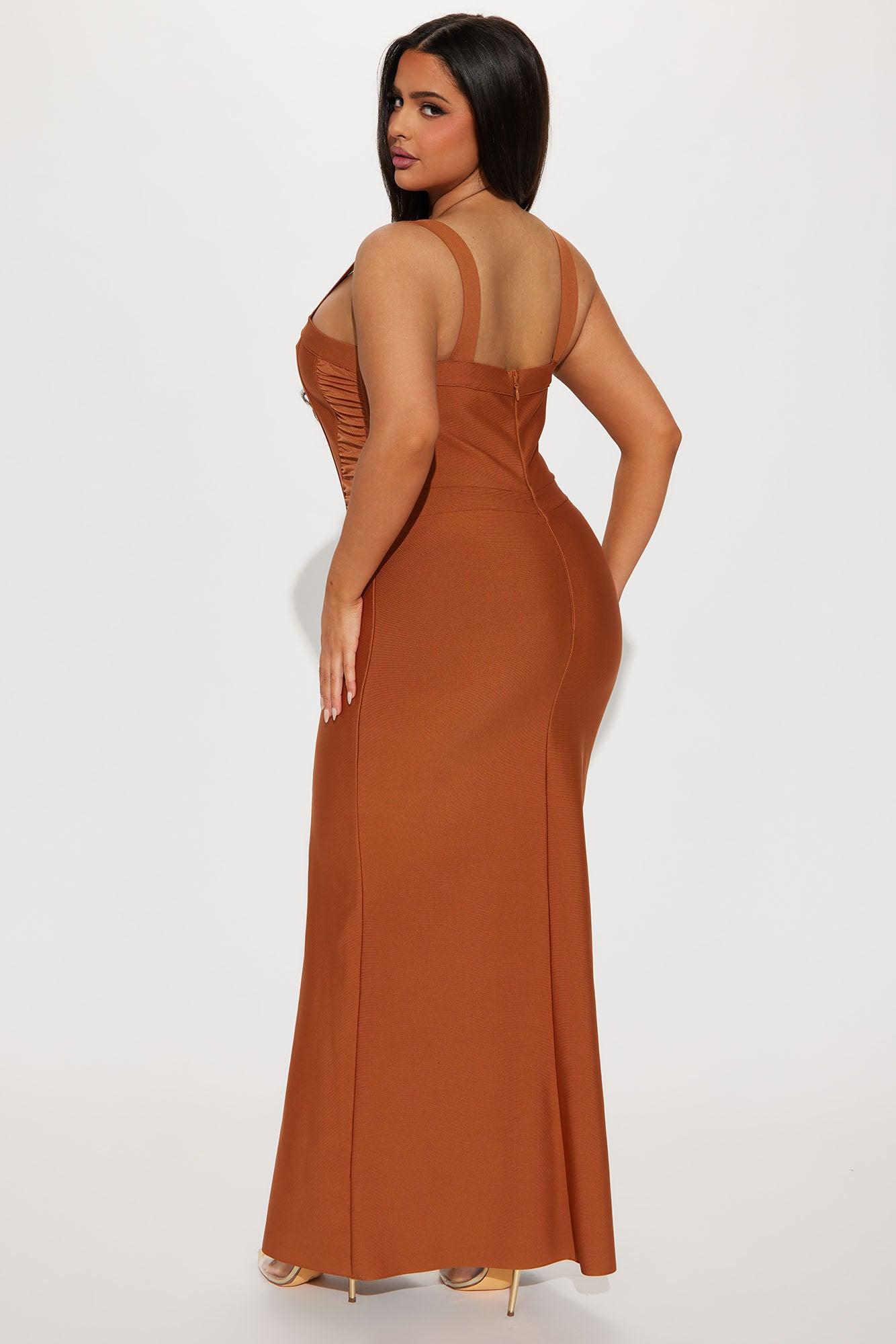 Doing Better Bandage Maxi Dress - Cognac Product Image