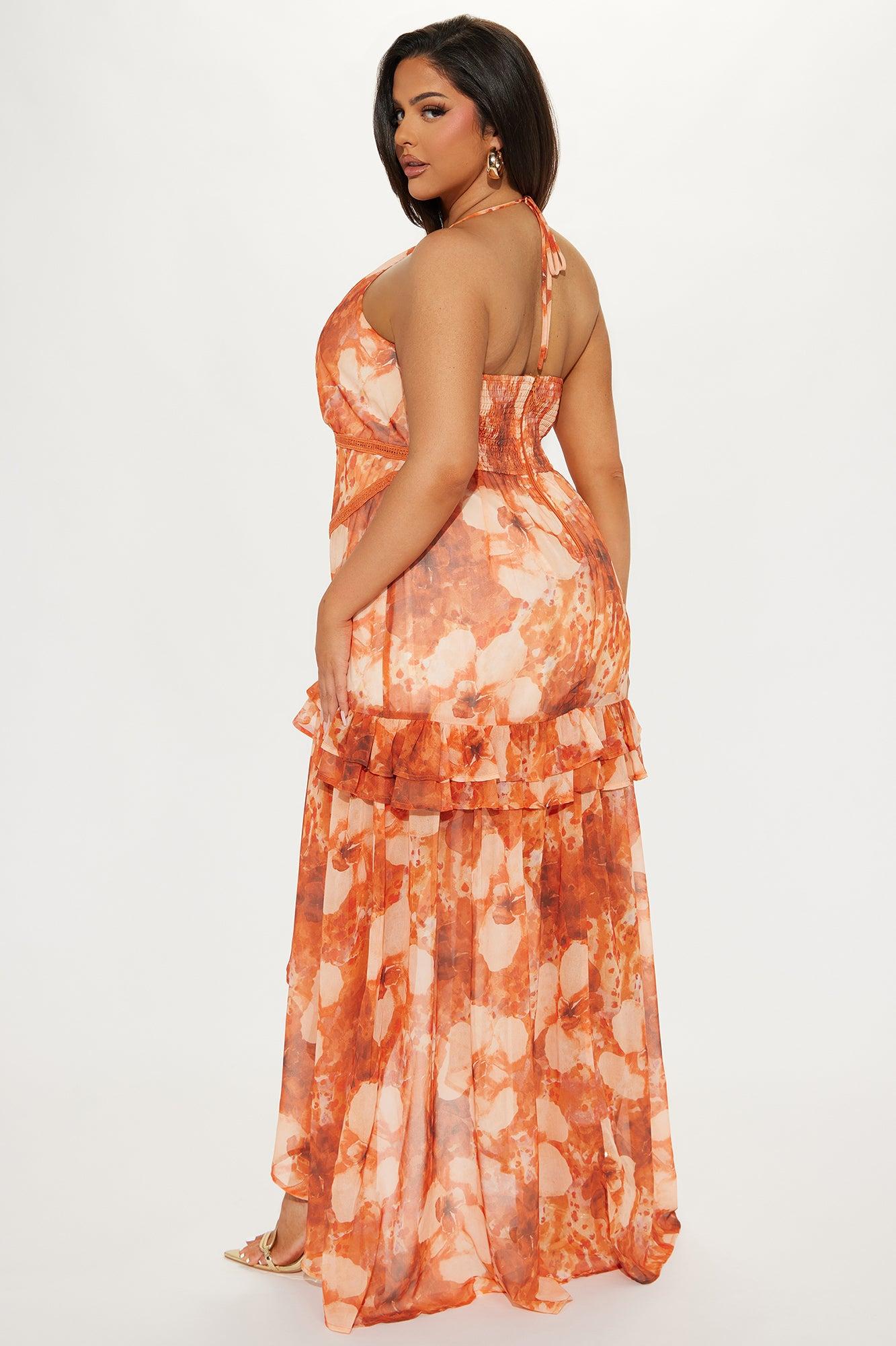Daisy High Low Maxi Dress - Orange/combo Product Image