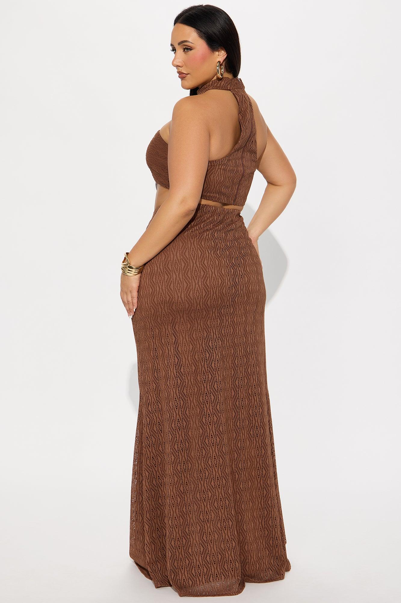 Savanna Escape Crochet Maxi Skirt Set - Brown Product Image