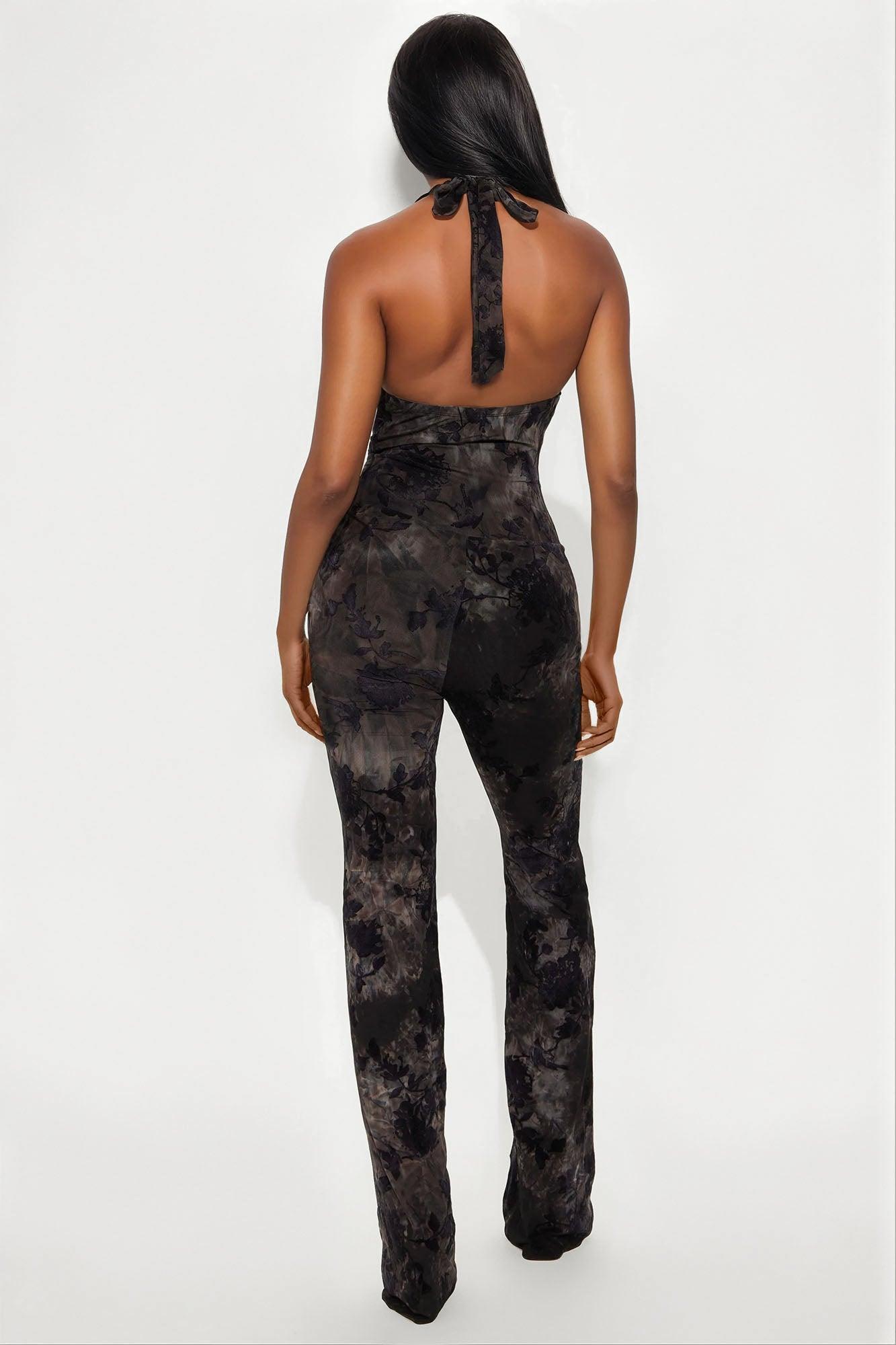 Eva Floral Mesh Jumpsuit - Navy Female Product Image