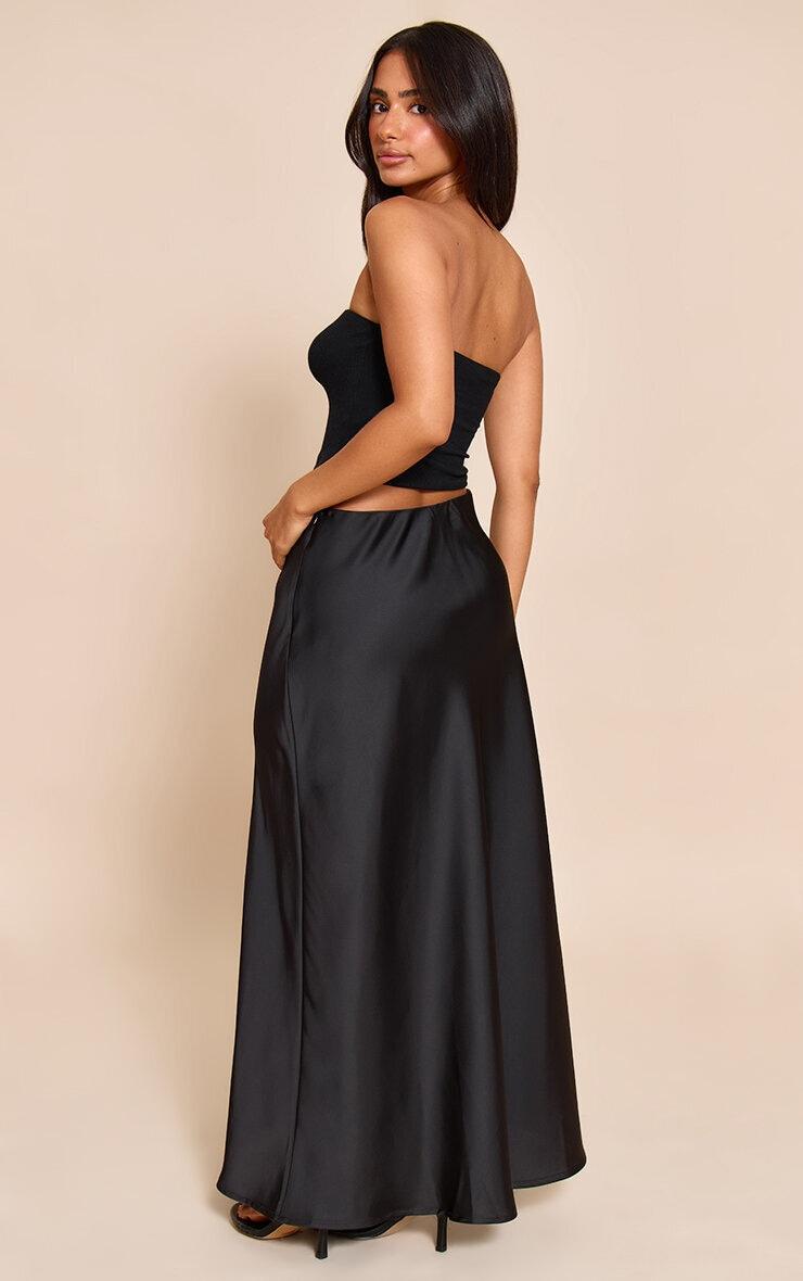 Petite Black Satin Flowy Maxi Skirt Product Image