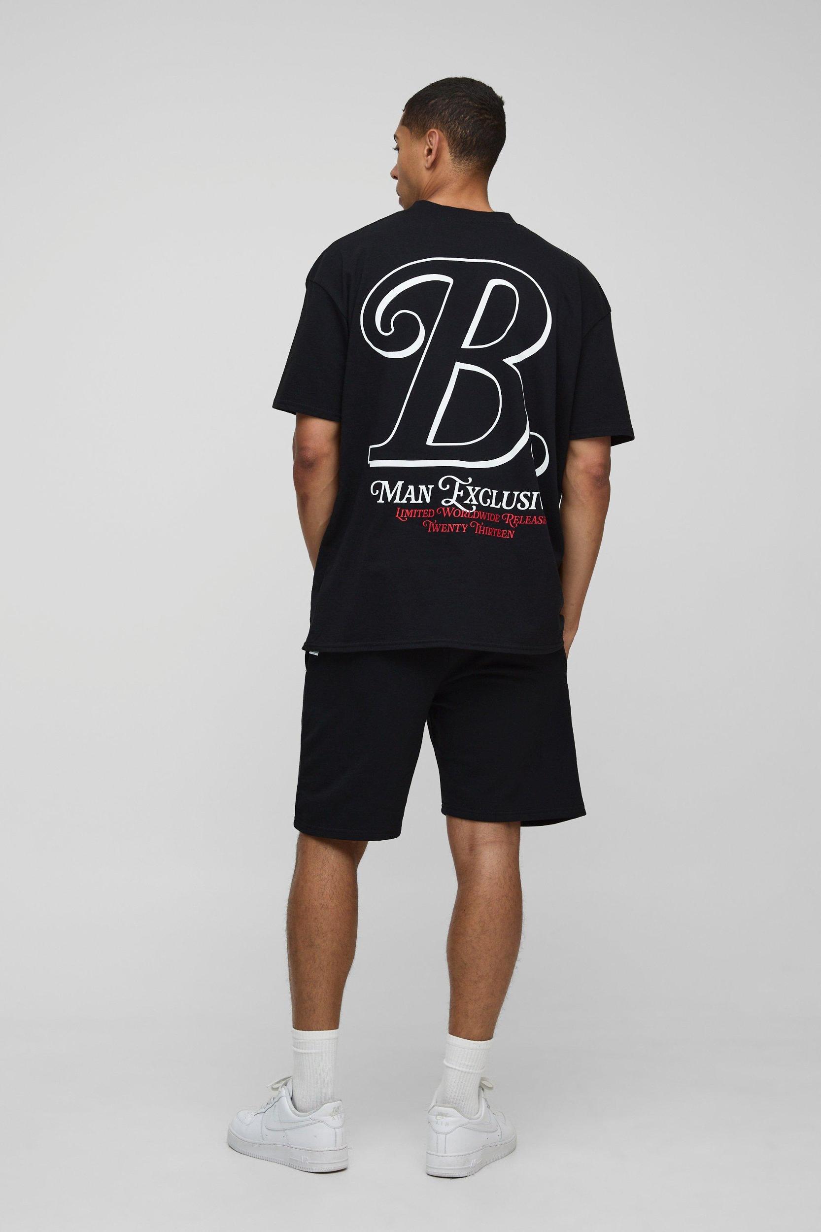 Oversized B Scroll Extended Neck T-Shirt And Short Set | boohooMAN USA Product Image