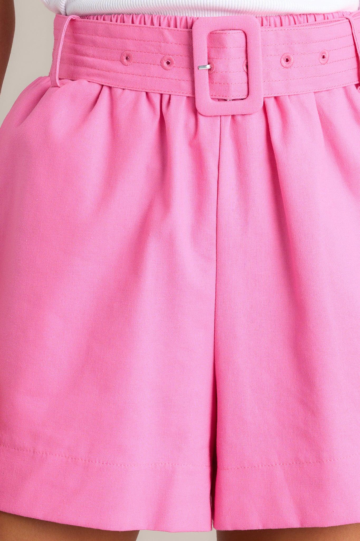 State Of Mind Pink Belted Shorts Product Image