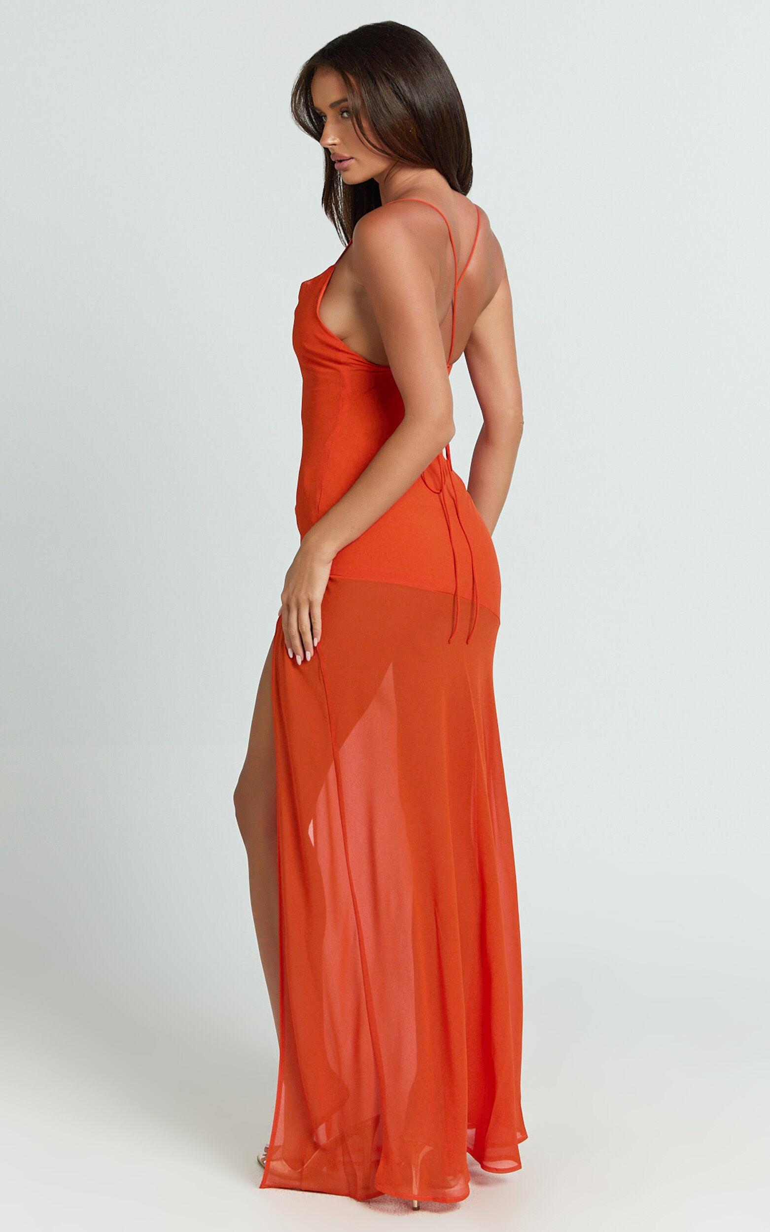Talia Maxi Dress - Cowl Neck Low Back Dress in Orange Product Image