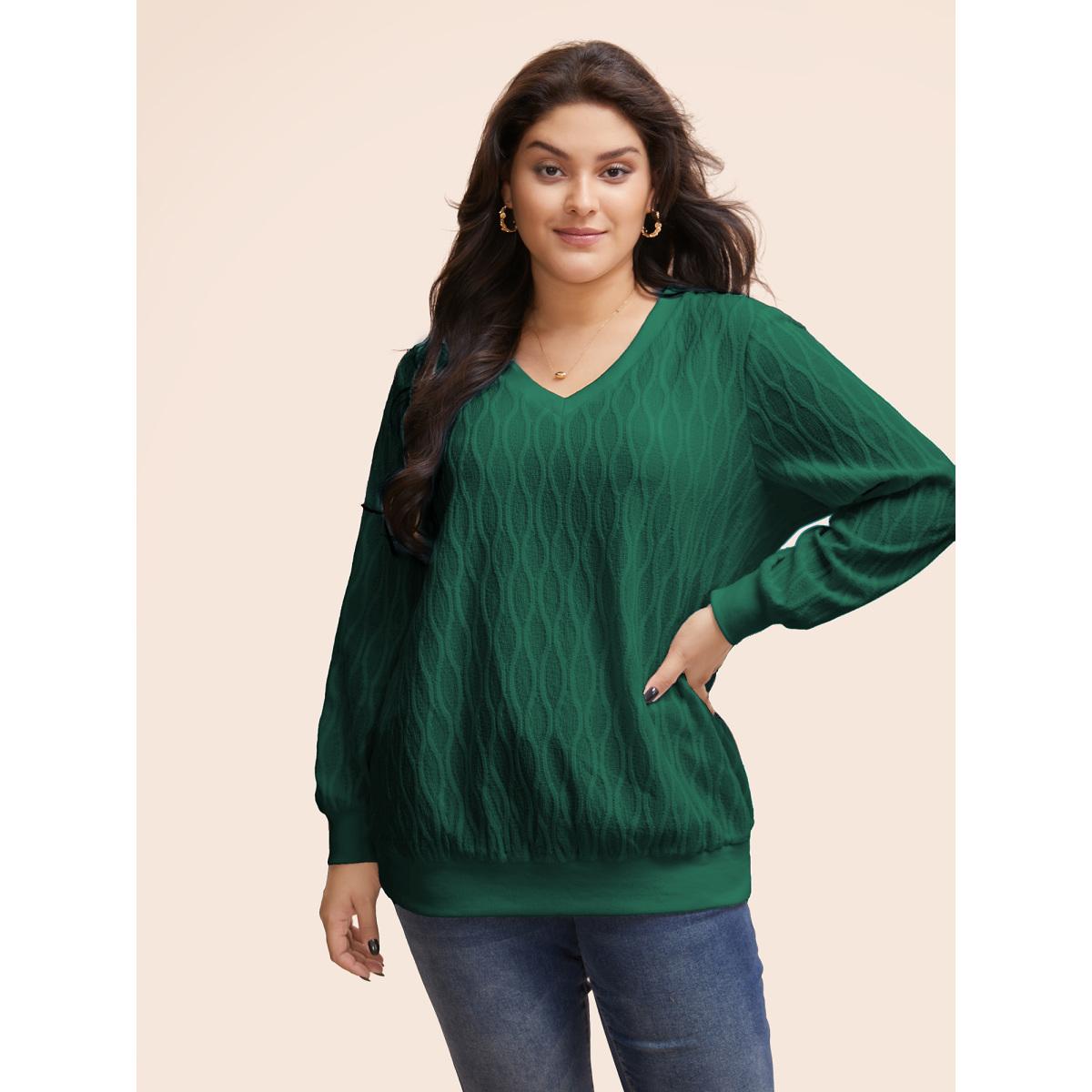 Plus Size Rib Knit Plain Elastic Cuffs Sweatshirt Women Indigo Timeless Non V-neck Elegant Sweatshirts BloomChic 12/L Product Image