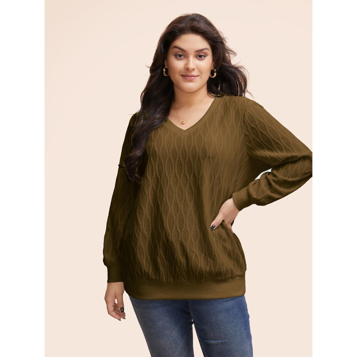 Plus Size Rib Knit Plain Elastic Cuffs Sweatshirt Women Indigo Timeless Non V-neck Elegant Sweatshirts BloomChic 12/L Product Image