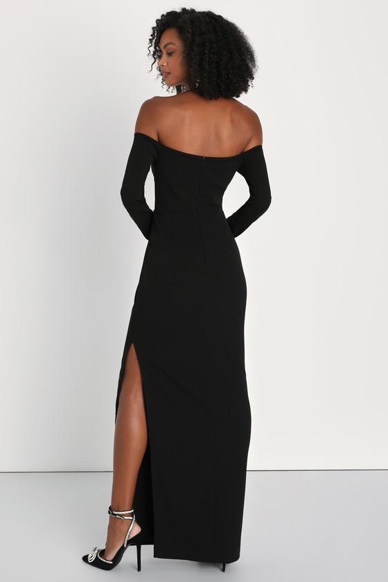 Stunning Excellence Black Off-the-Shoulder Maxi Dress Product Image
