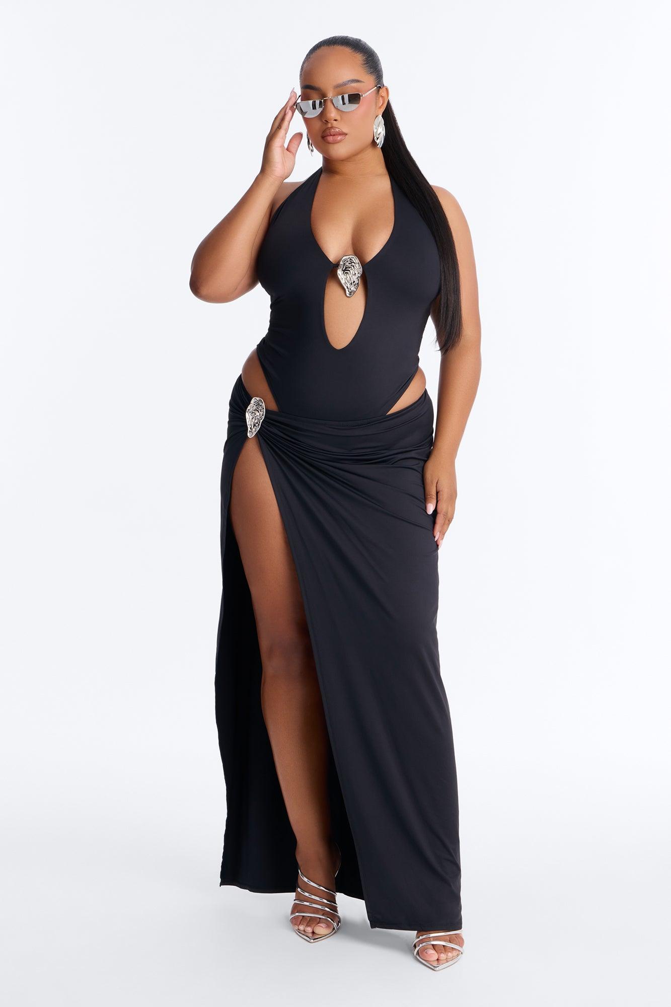 Midnight Goddess Bodysuit Skirt Set - Black Female Product Image