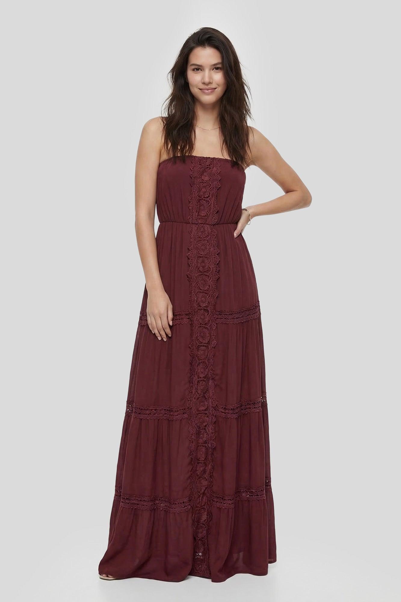 Lace Trim Strapless Maxi Dress Female Product Image