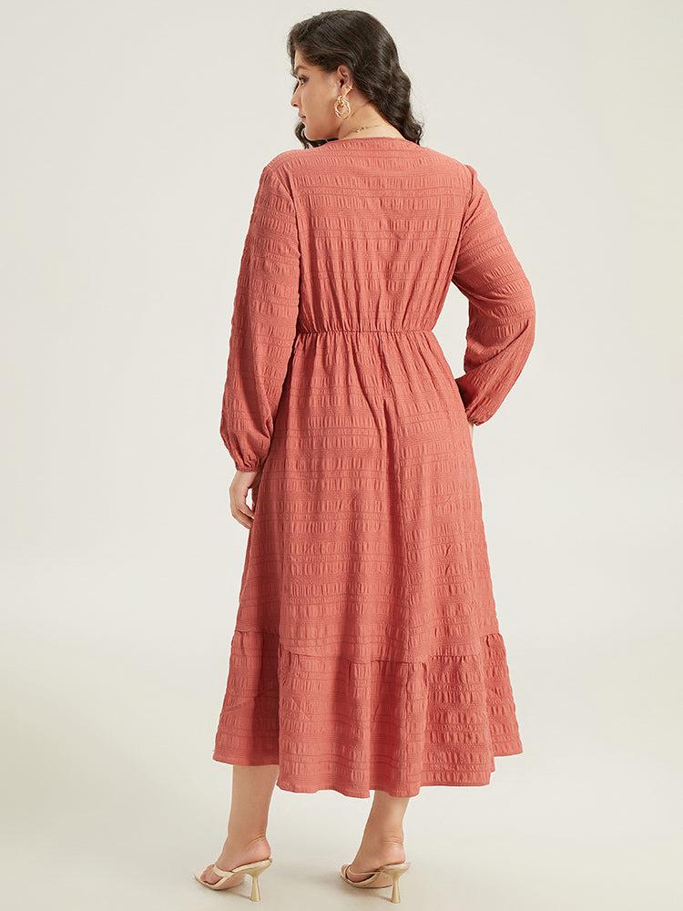 Solid Shirred Plisse Flutter Hem Dress Female Product Image