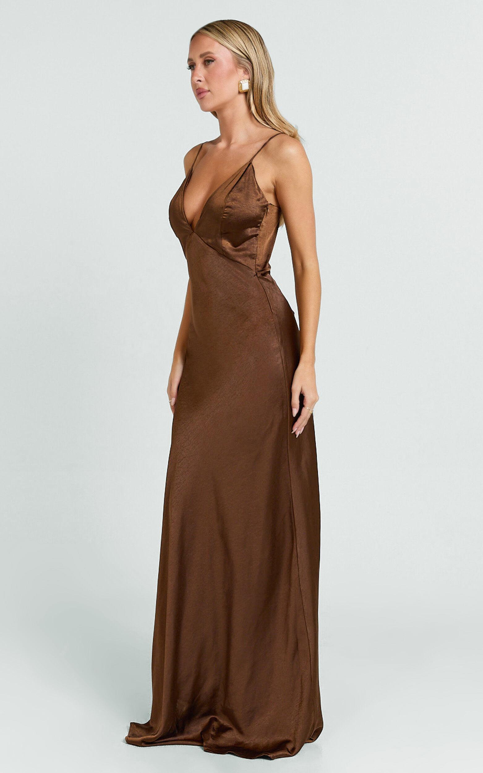 Quincy Maxi Dress - Satin Slip Dress in Chocolate Product Image