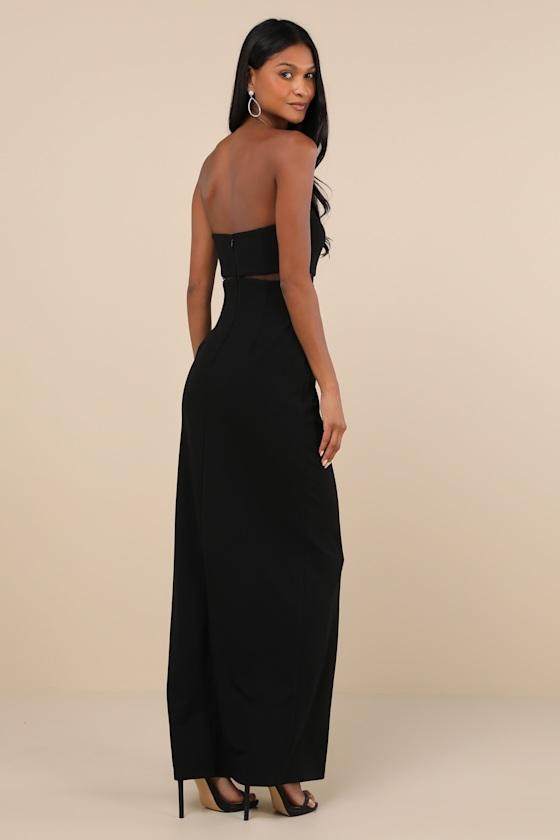 Enticing Silhouette Black Mesh Strapless Maxi Dress Product Image