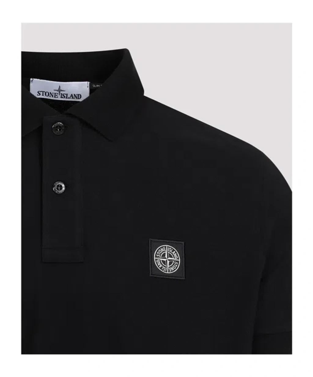 STONE ISLAND Mens Black Brand-patch Regular-fit Stretch-cotton Polo Shirt Xl Product Image