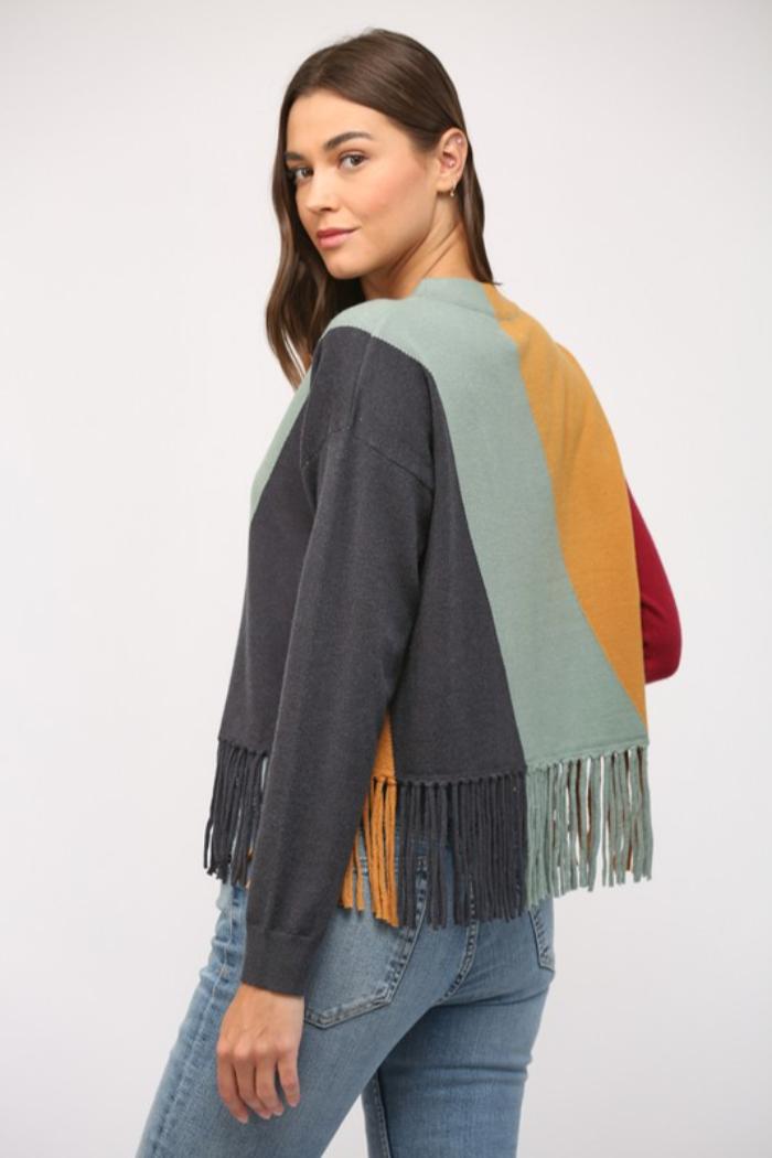 Colorblock Fringe Sweater Product Image