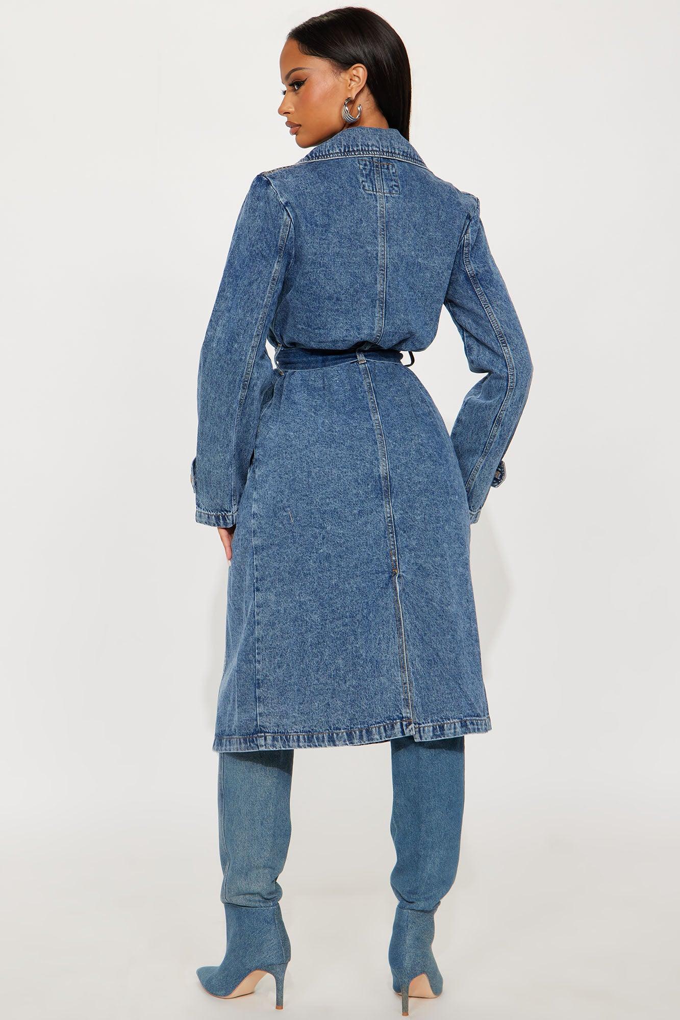 Chicago Denim Trench Coat - Medium Wash Female Product Image