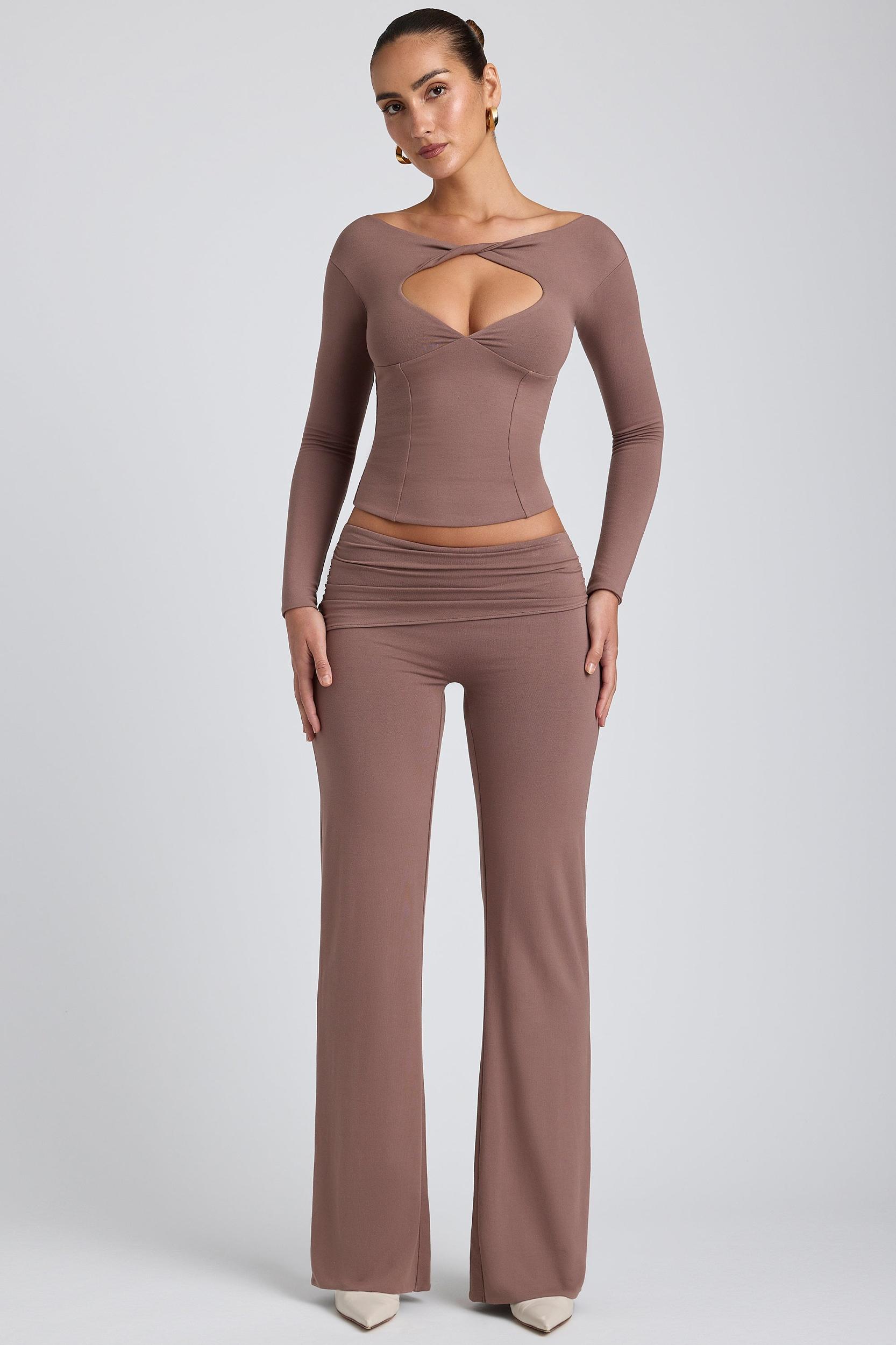 Modal Mid-Rise Straight-Leg Trousers in Taupe Product Image