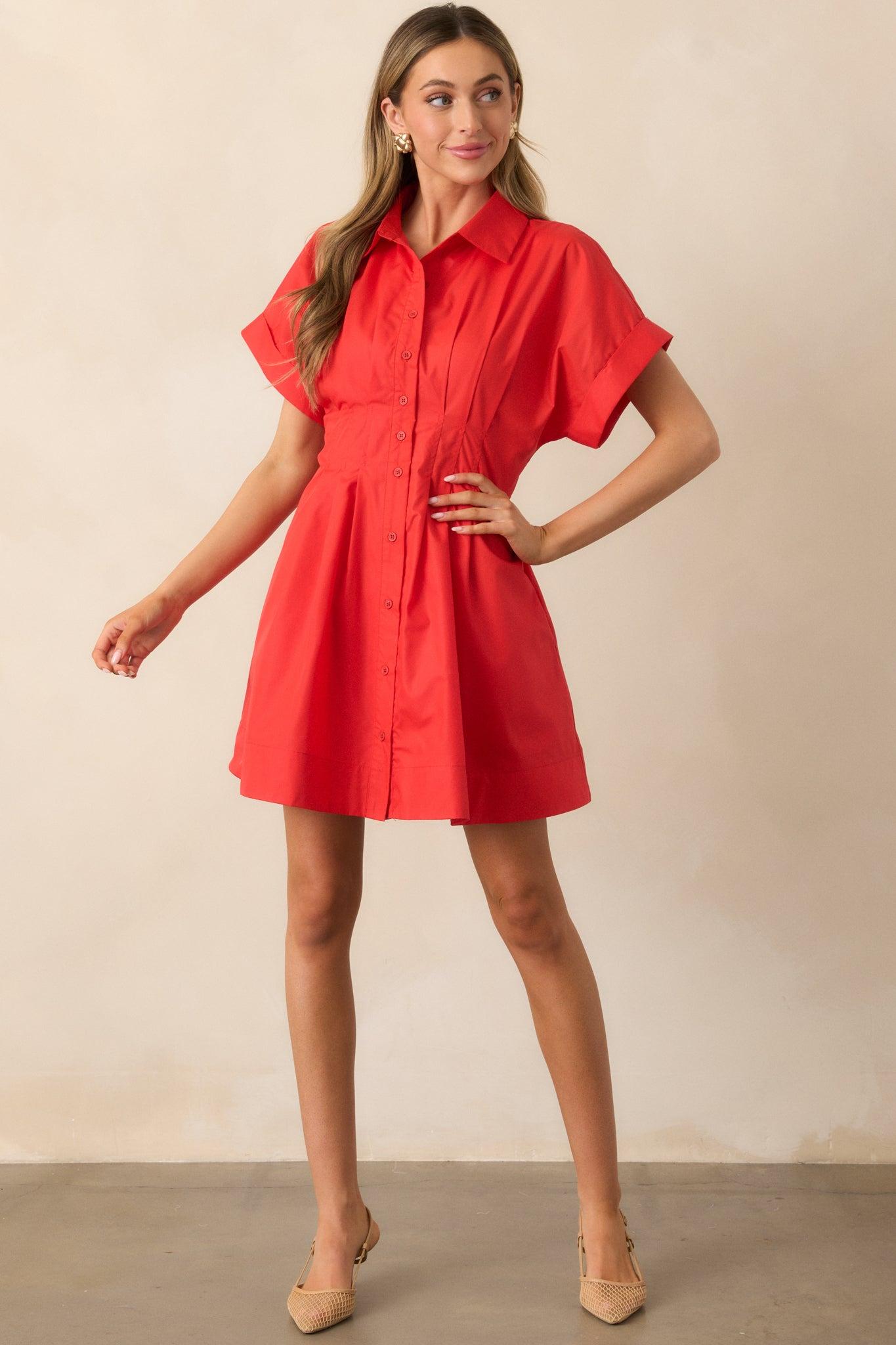 Drive-In Movie Red Mini Shirt Dress Product Image