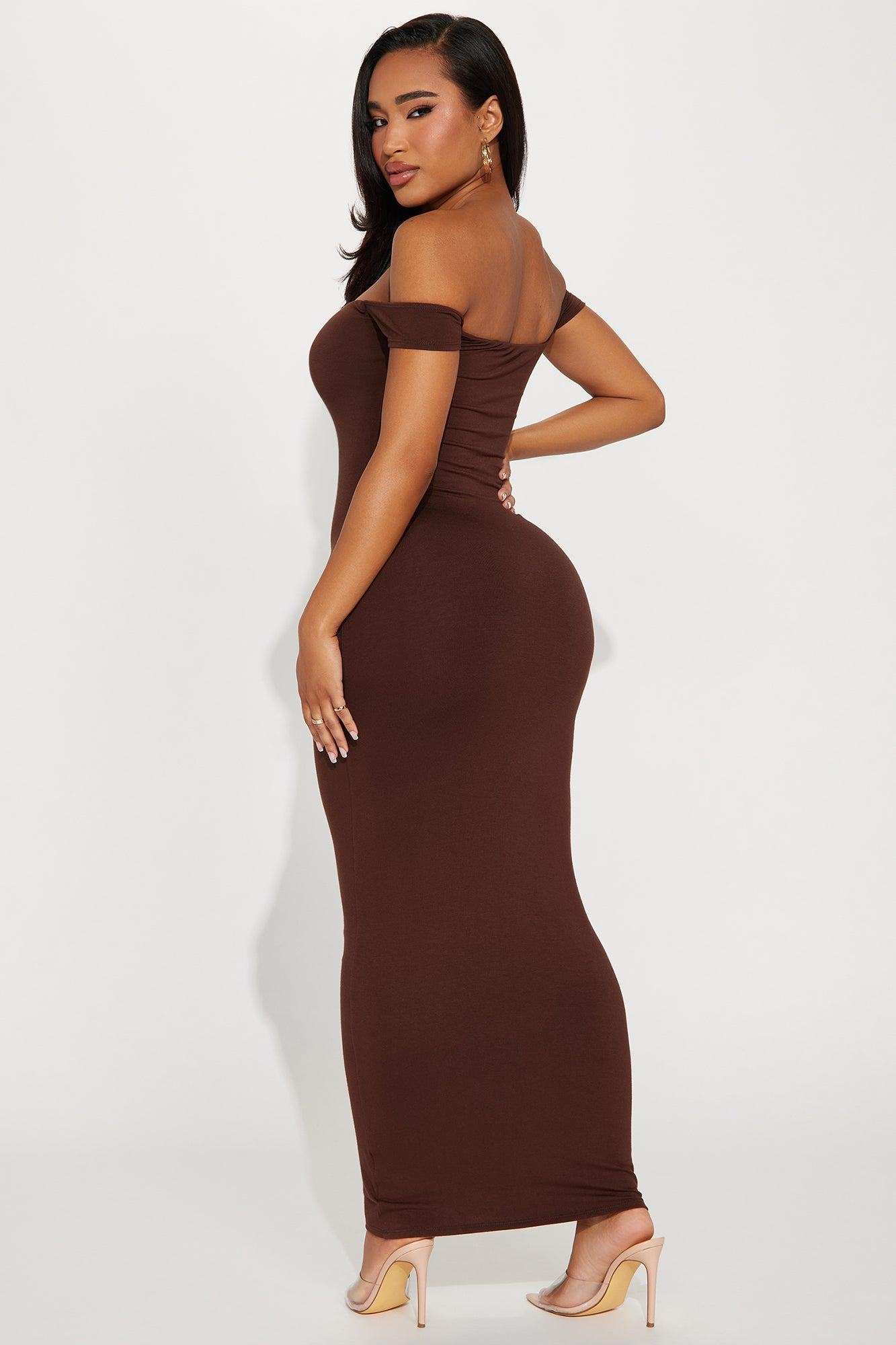 Mina Smooth Double Lined Maxi Dress - Chocolate Product Image