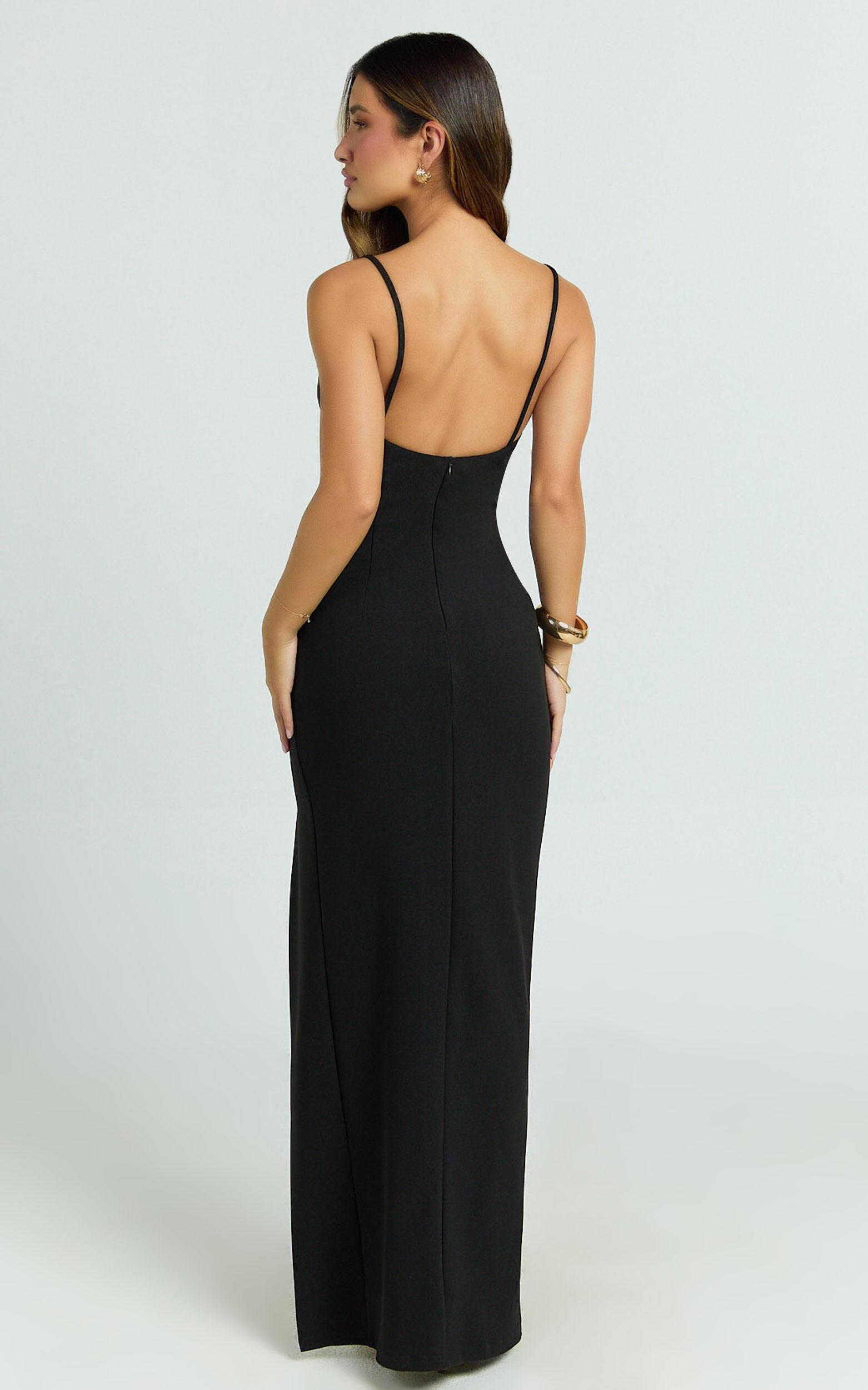 Loralie Maxi Dress - V Neck Low Back Bodycon Dress in Black Product Image
