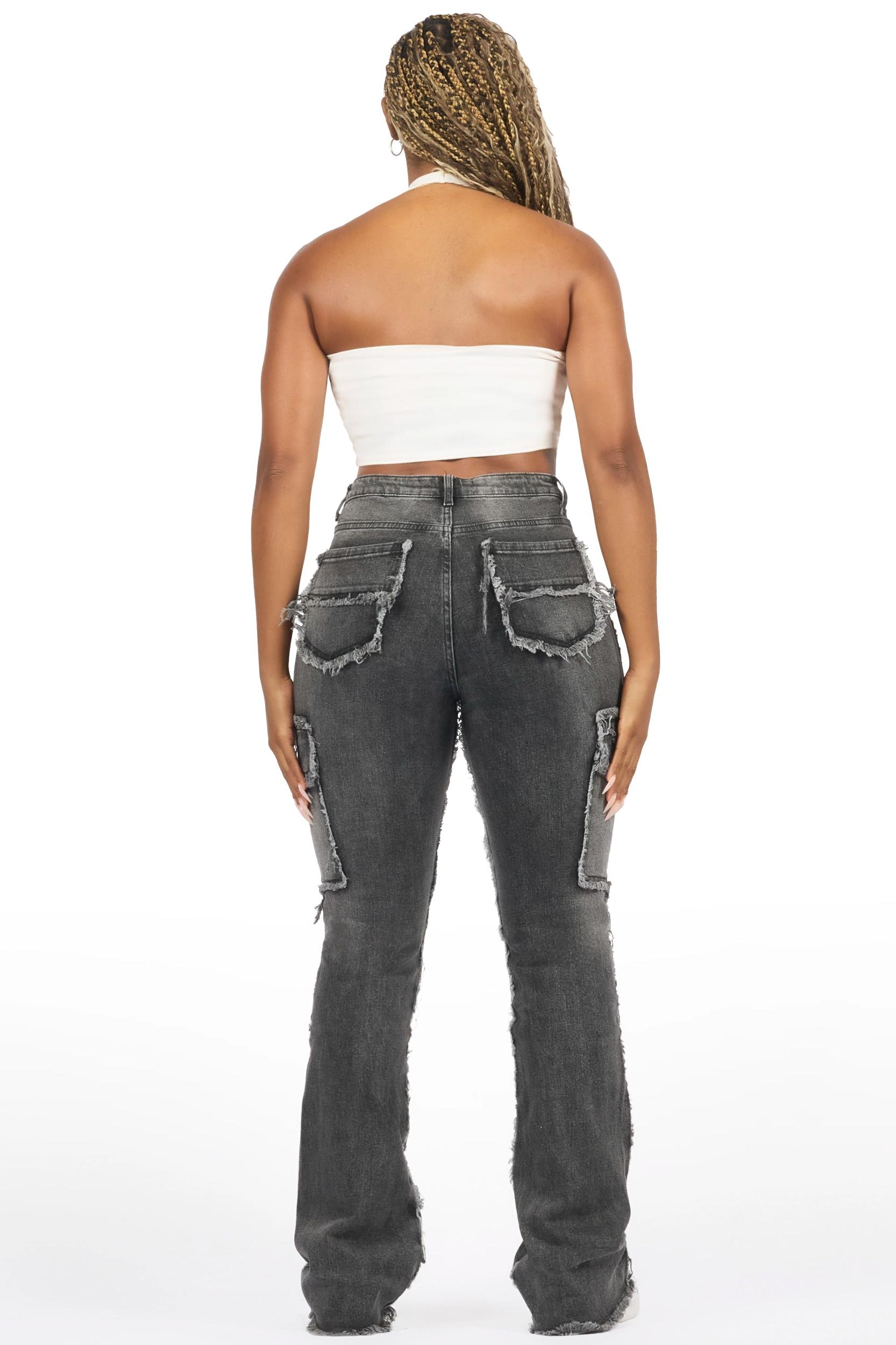 Keshia Dark Grey Wash Stacked Flare Jean Female Product Image