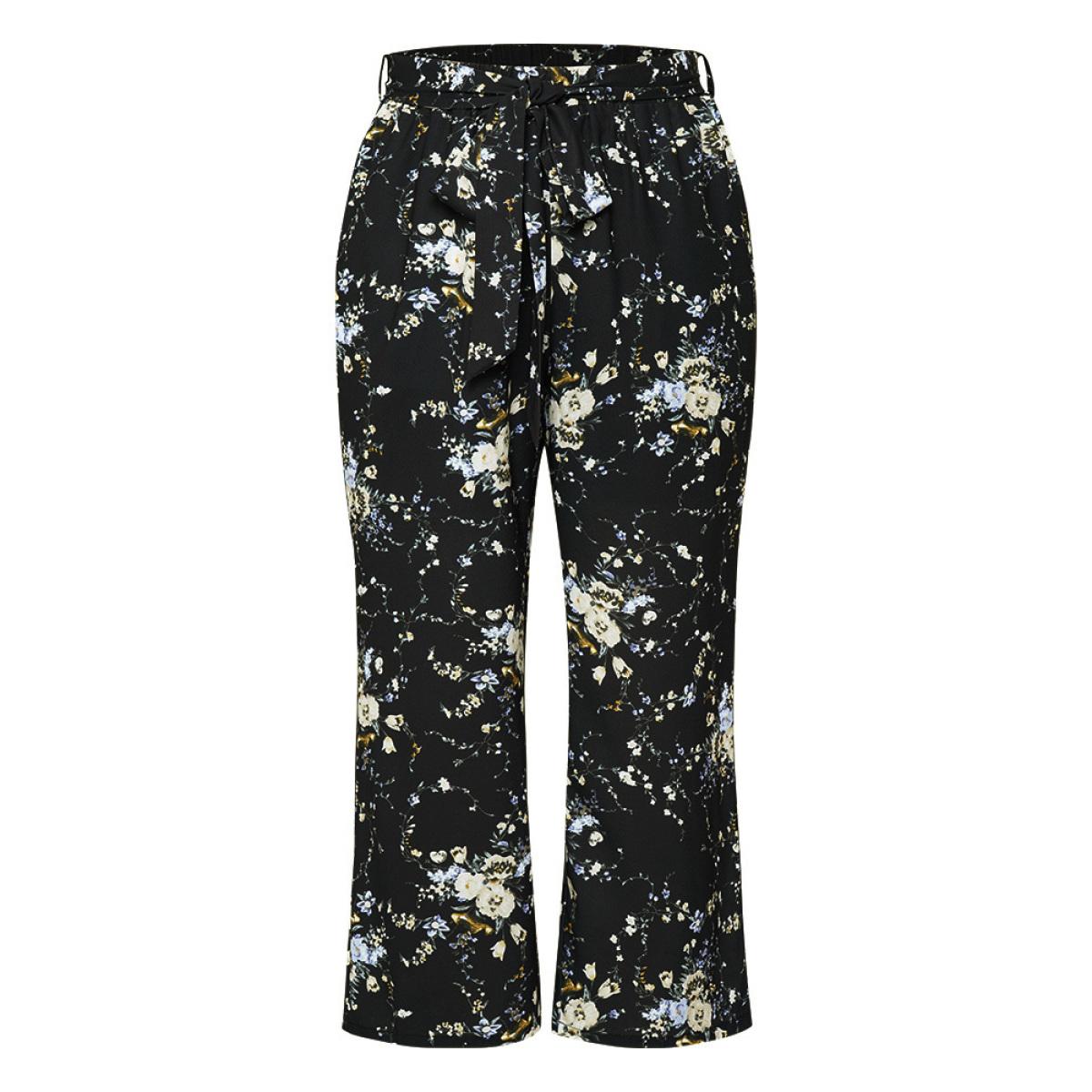 Plus Size Floral Print Pocket Belted Pants Women Multicolor Elegant High Rise Dailywear Pants BloomChic 10/M Product Image