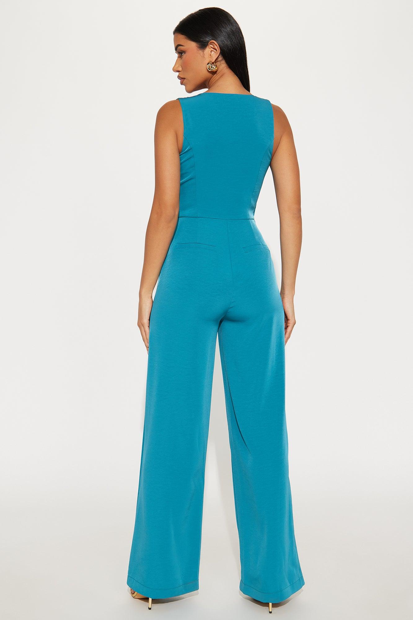 Cross Your Path Jumpsuit - Teal Product Image