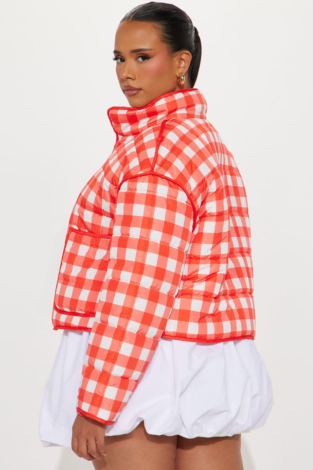 Sweet As Ever Lightweight Quilted Plaid Jacket - Red/White Product Image