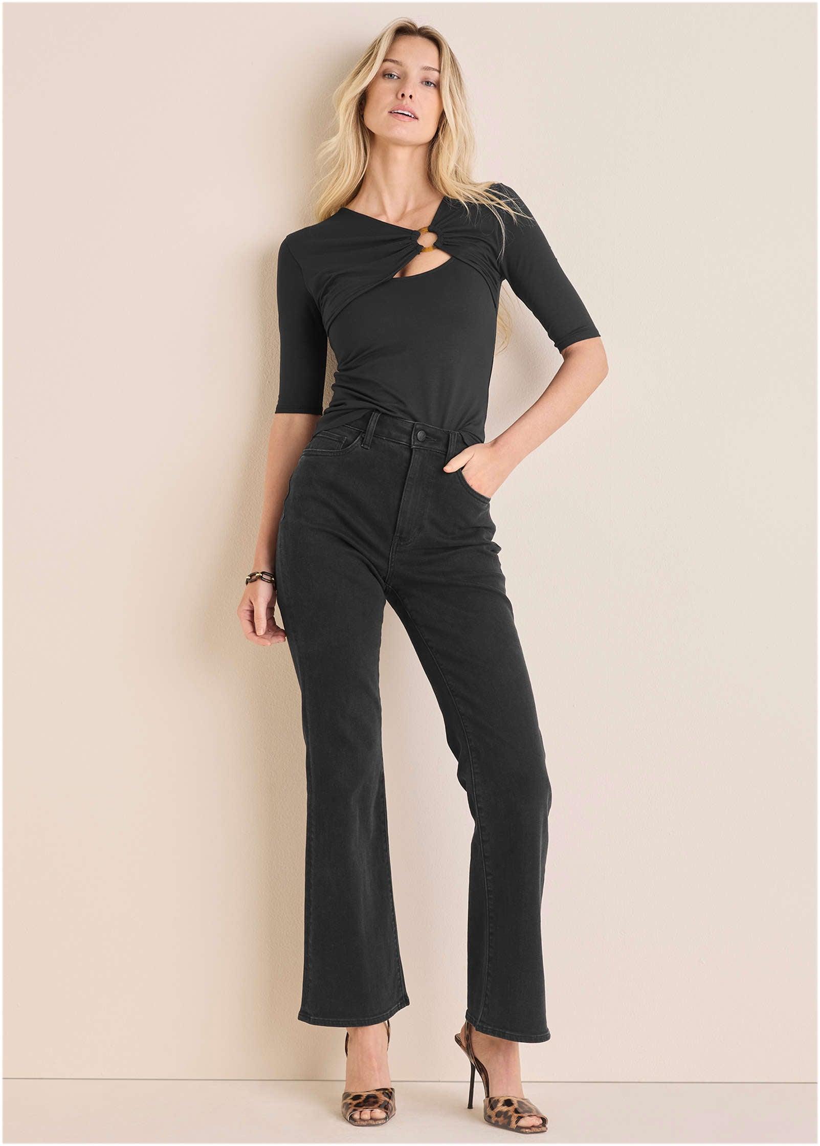 Cut Out 3/4 Sleeve Top - Black Product Image