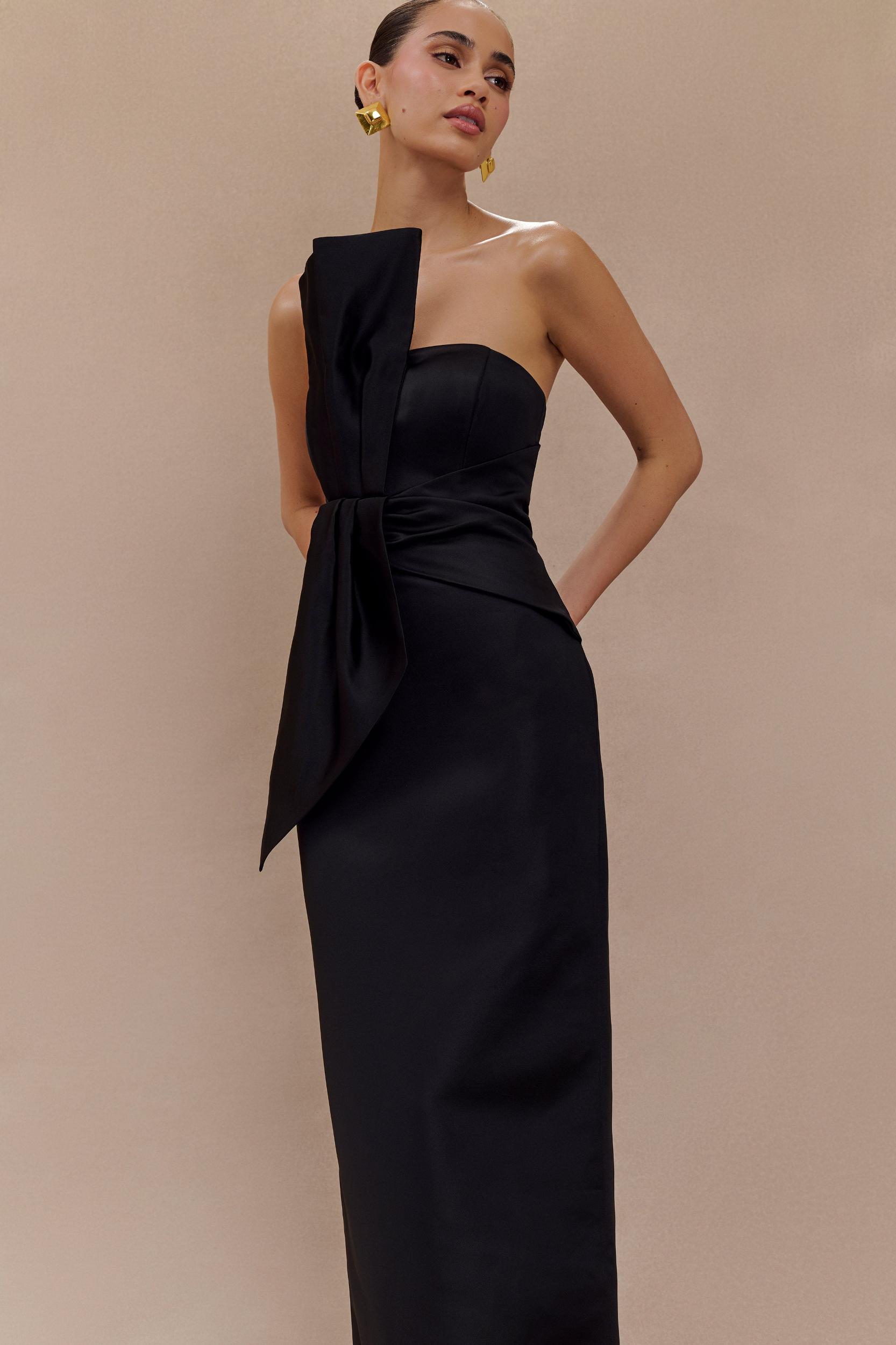 Cyrill Strapless Satin Structured Maxi Dress - Black Product Image