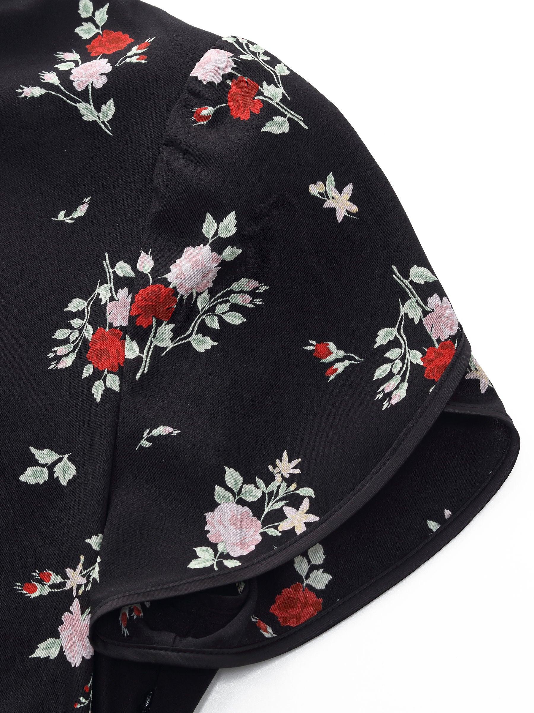 16MM Mulberry Silk Rose Print Women Qipao Midi Dress Product Image