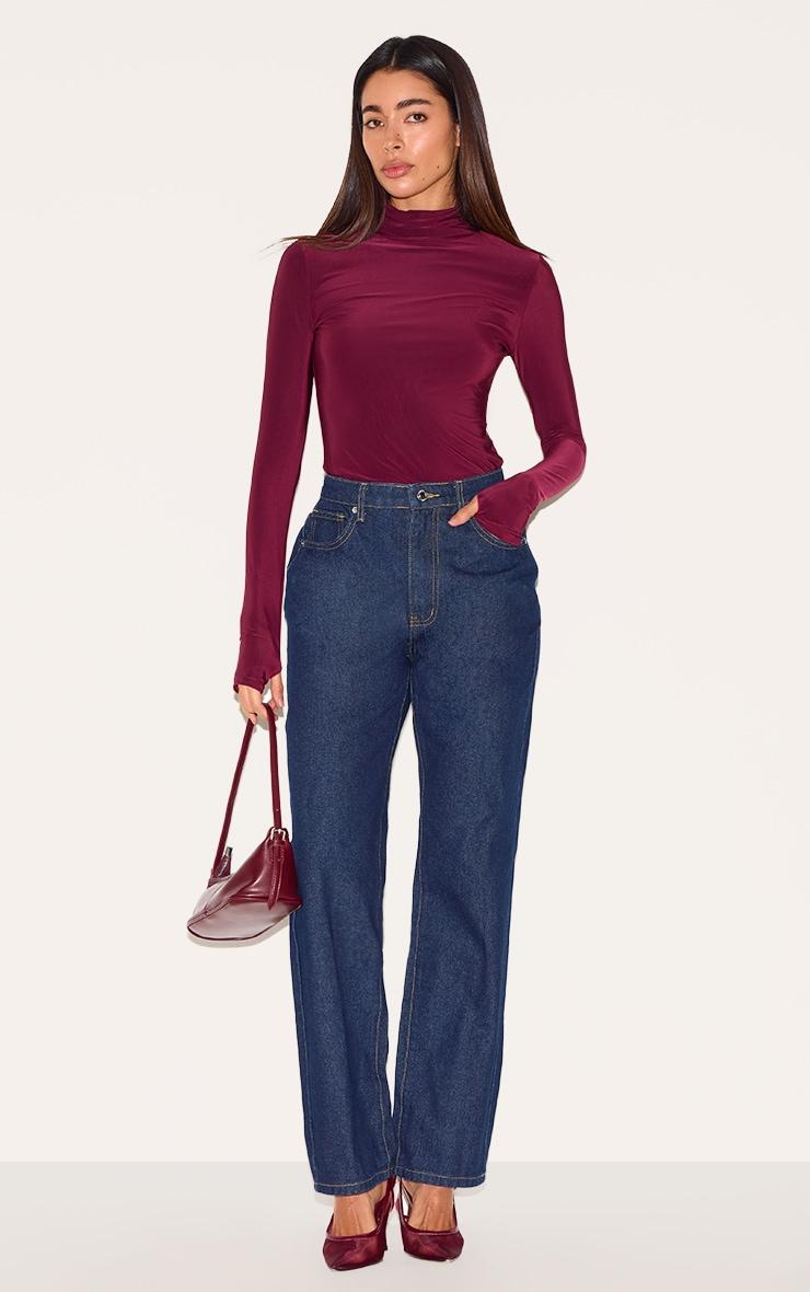 Plum Slinky High Neck Thumb Detail Long Sleeve Top Product Image