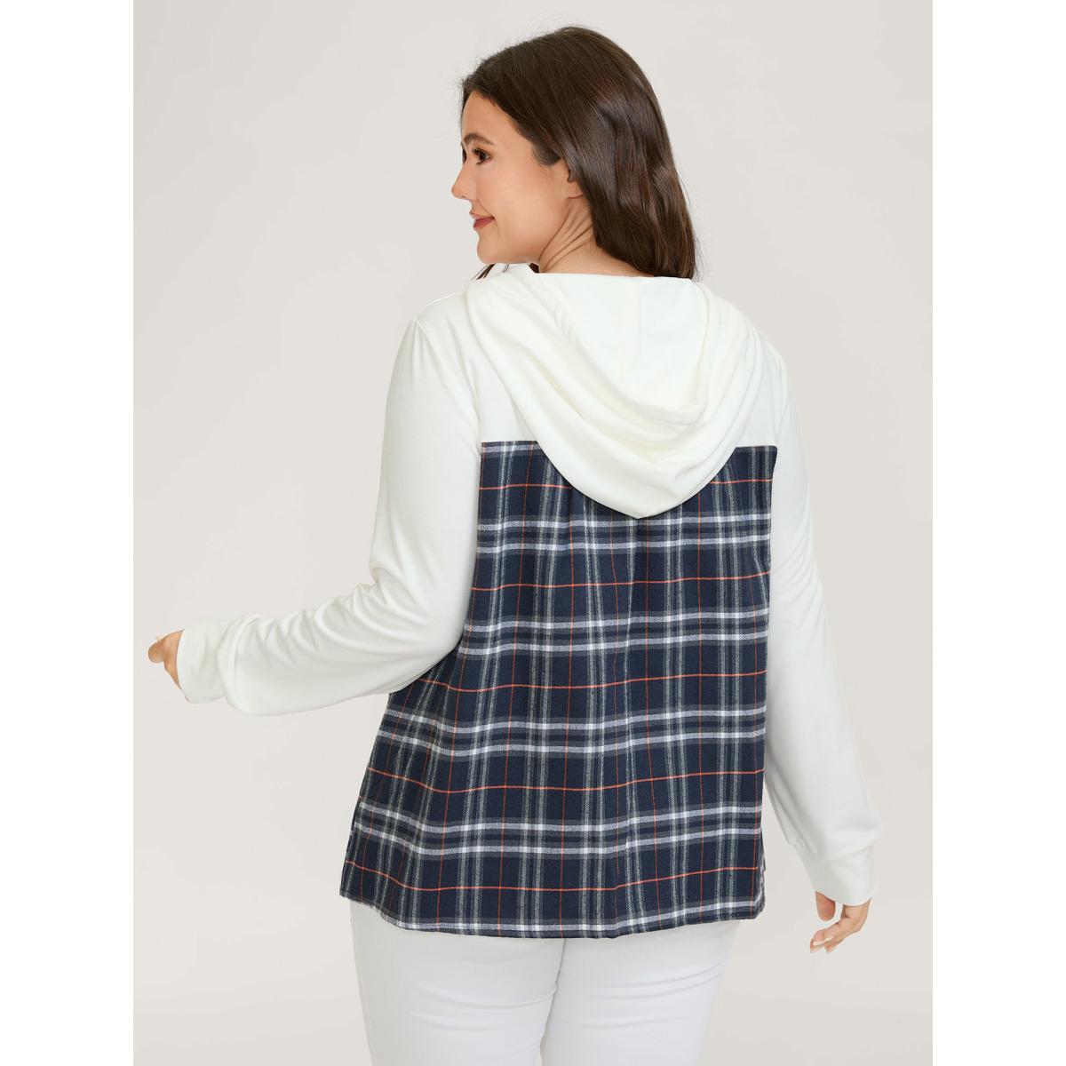 Plus Size Plaid Color Contrast Print Hoodie Women Multicolor Leisure Contrast Loose Hooded Casual Sweatshirts BloomChic 22-24/3X Product Image