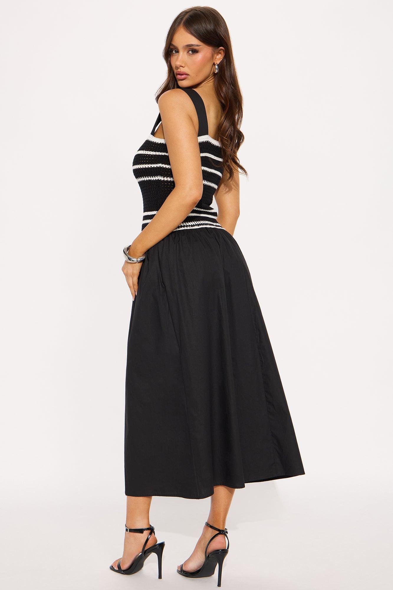 Sweet Sunrise Crochet Maxi Dress - Black/White Female Product Image