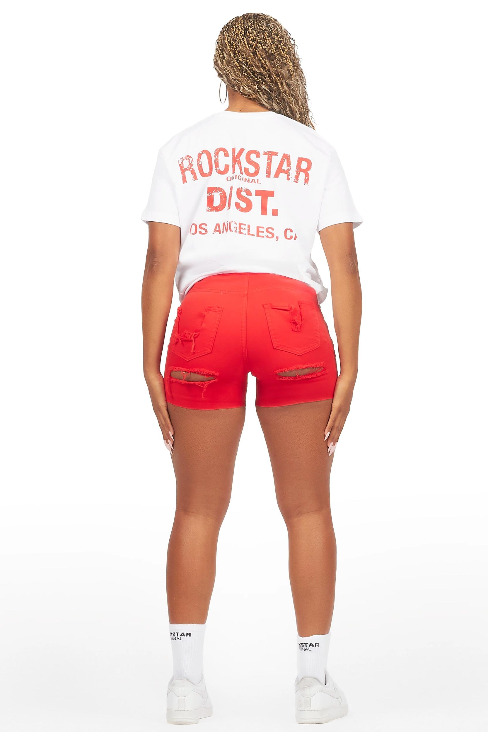 Jaquane White/Red Denim Short Set Female Product Image