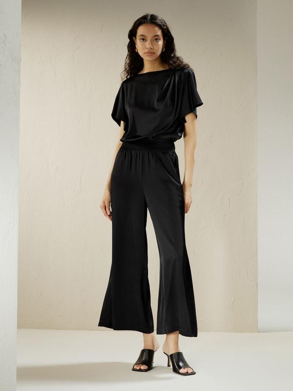 Wide leg cropped silk pants Product Image