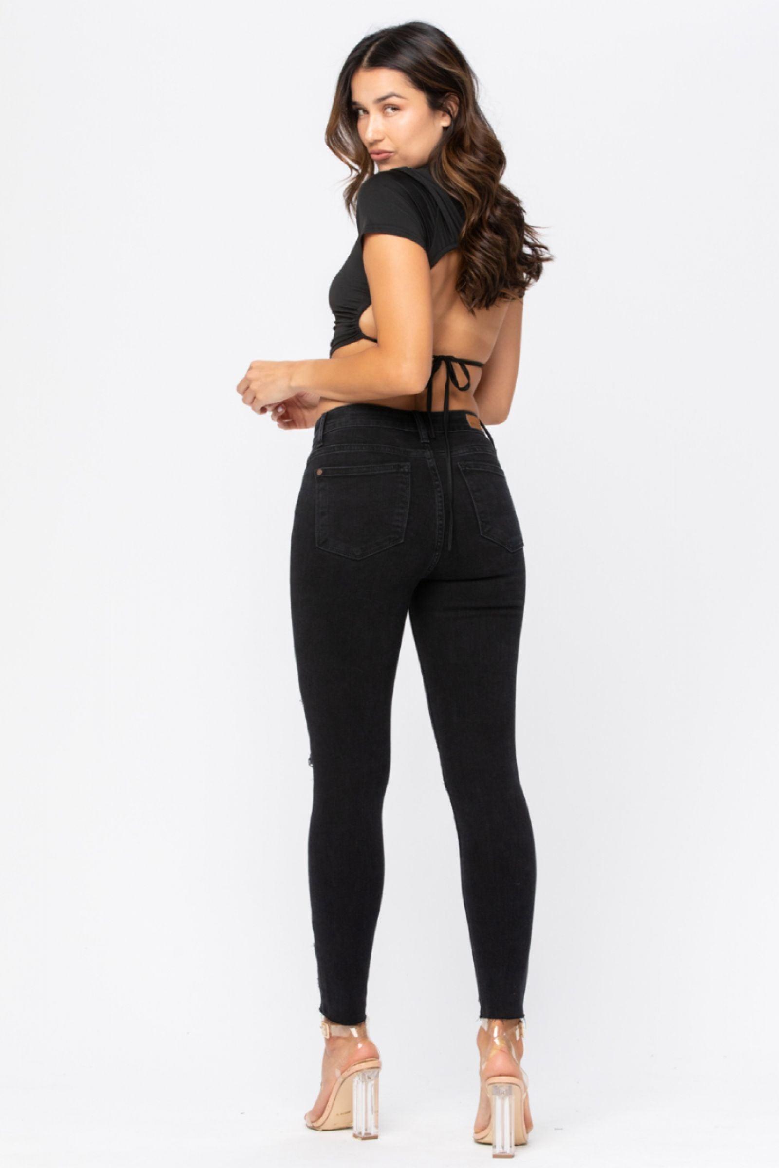 82168   Juliana Black Mid-Rise Skinny Leopard Patch Judy Blue Jeans Product Image