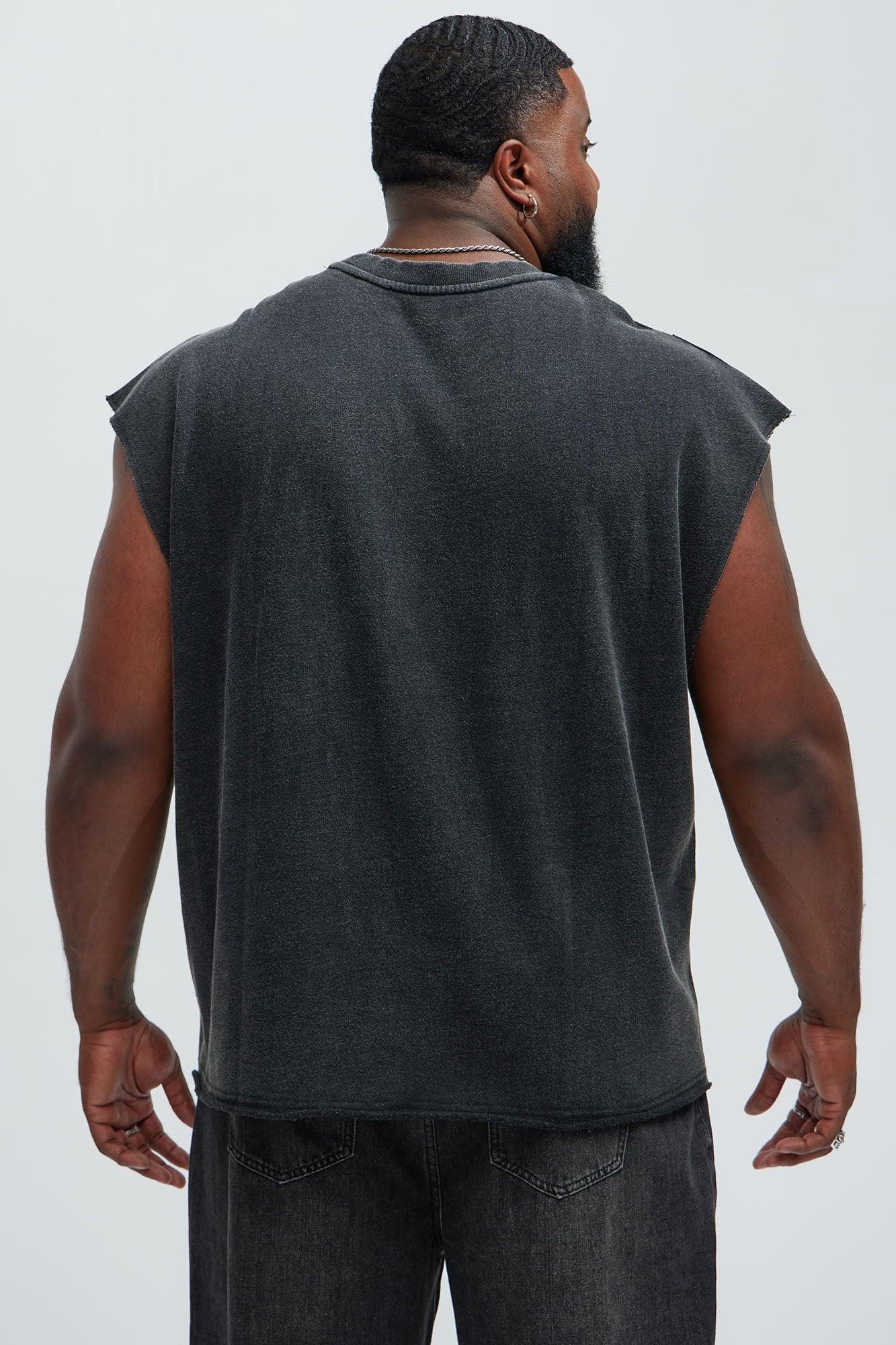 Greaser Paneled Fleece Muscle Tee - Black Wash Product Image