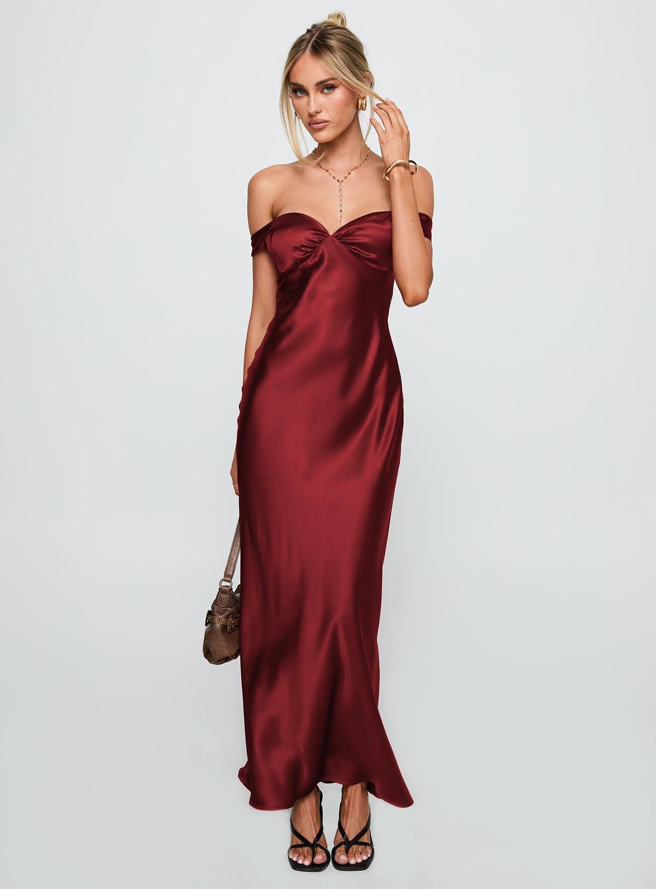 Heartthrobs Off The Shoulder Maxi Dress Red Product Image