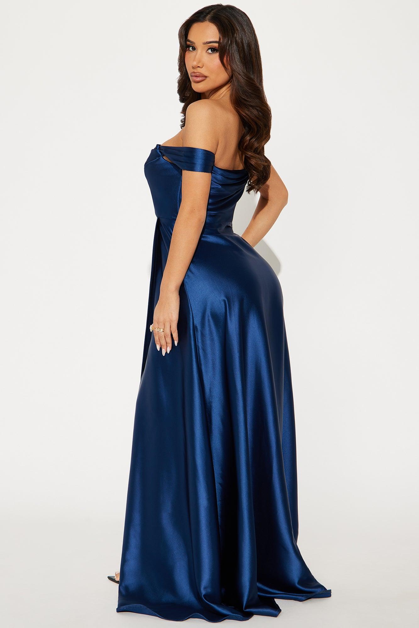Rosalee Satin Gown - Navy Product Image