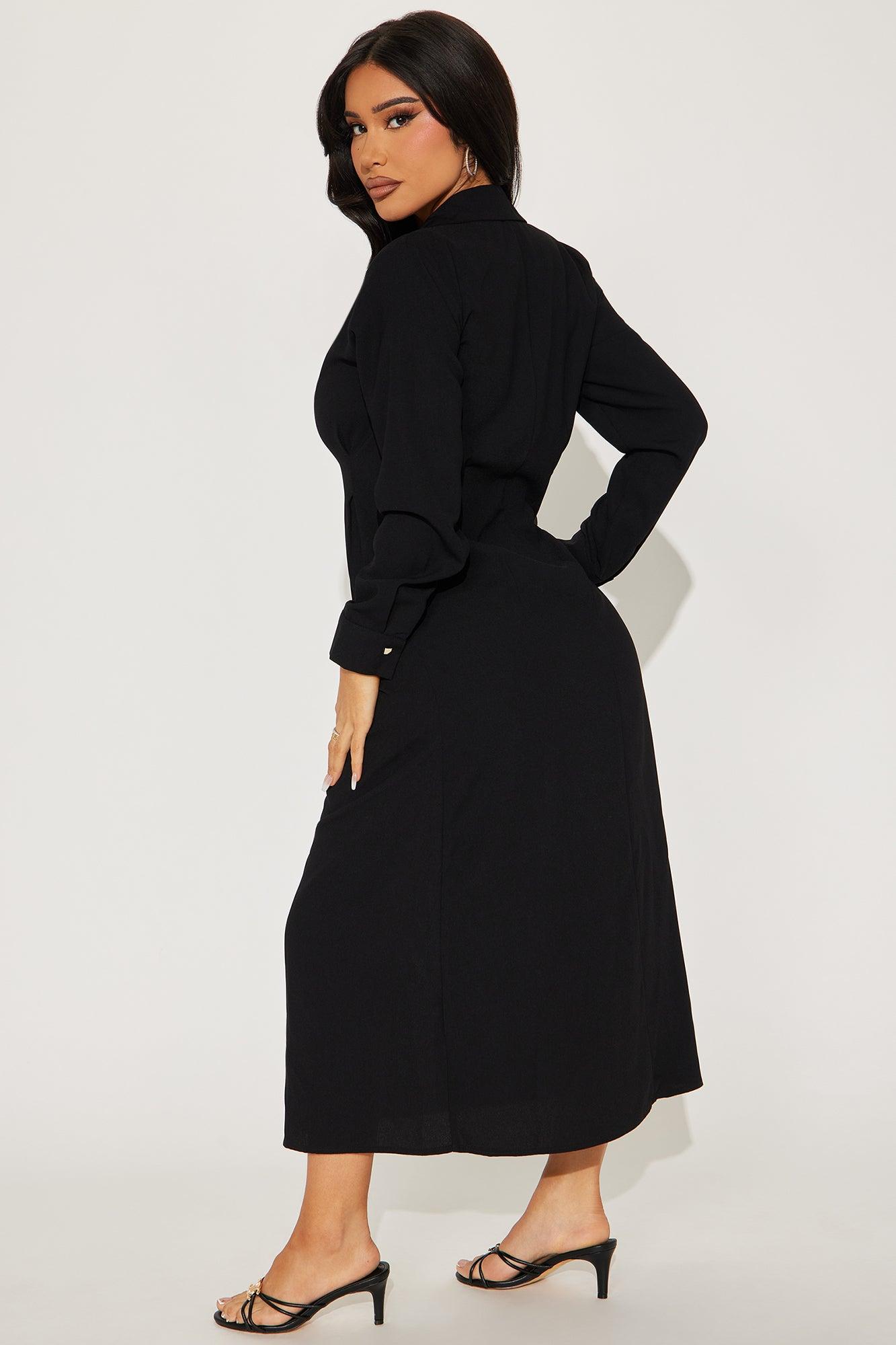 Ophelia Button Down Midi Shirt Dress - Black Product Image