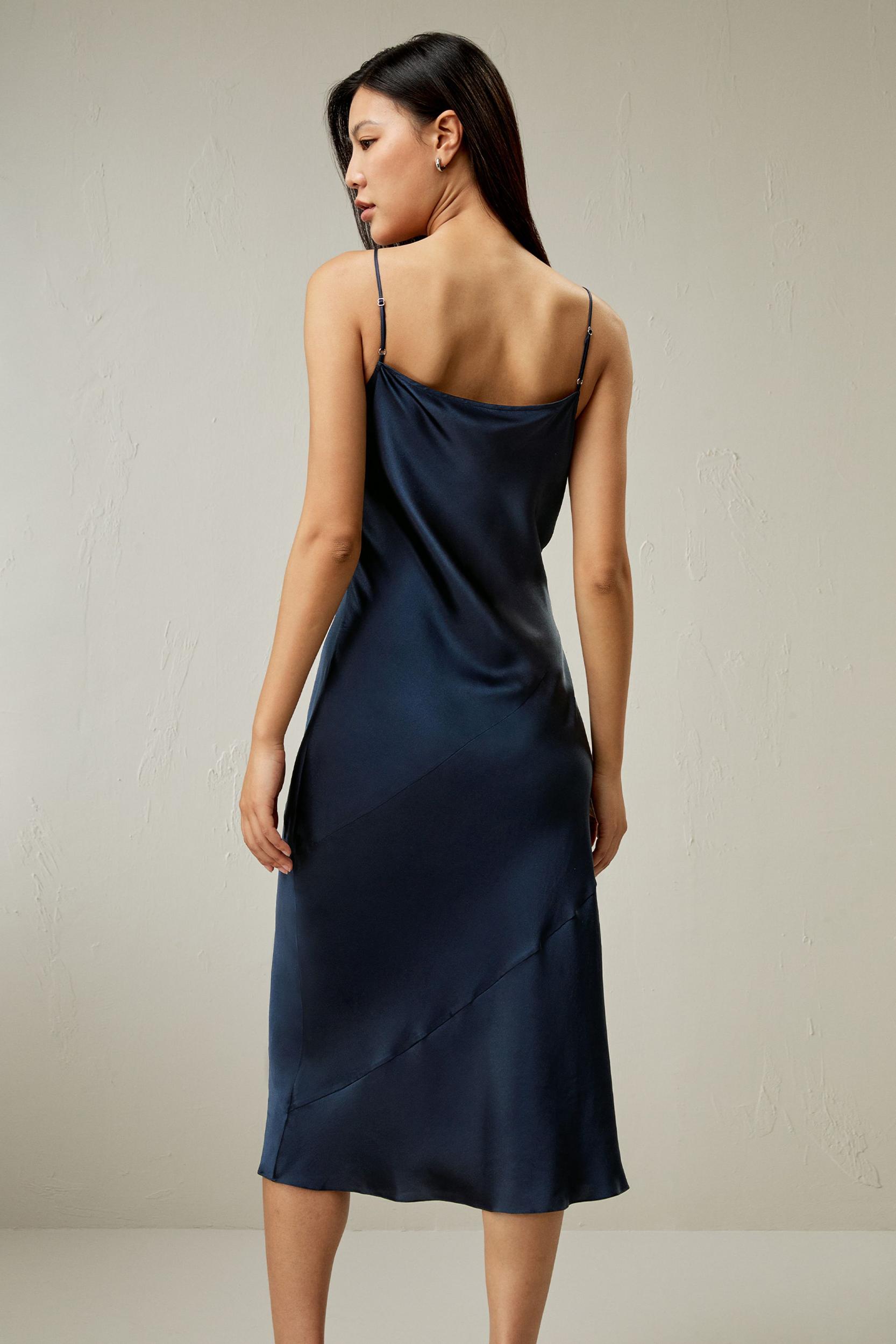 Cowl Neck Oblique-layered Silk Dress Product Image