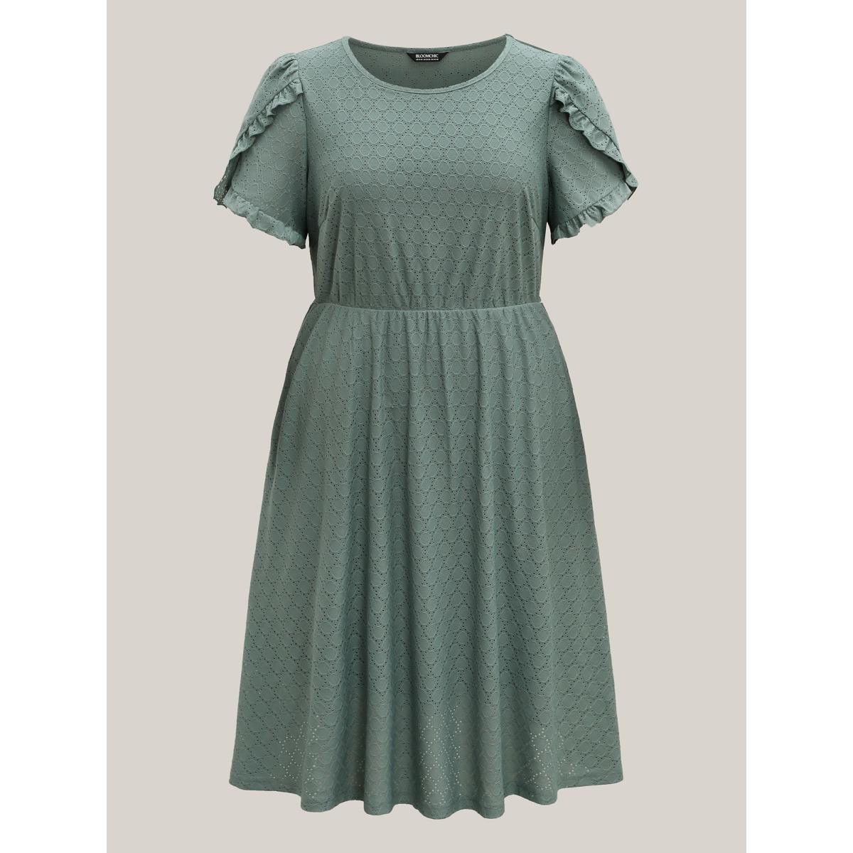 Plus Size Textured Petal Sleeve Pockets Midi Dress DarkGreen Women Leisure Knit Dresses Bloomchic 30/6X Product Image