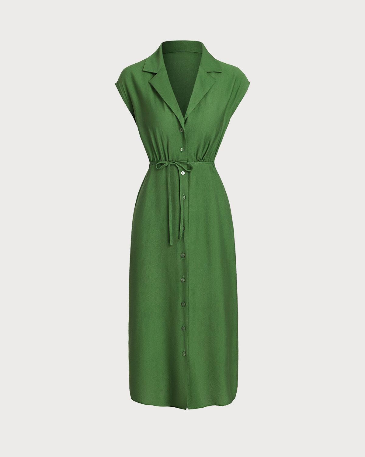 Green Cowl Sleeve Button Midi Dress Product Image